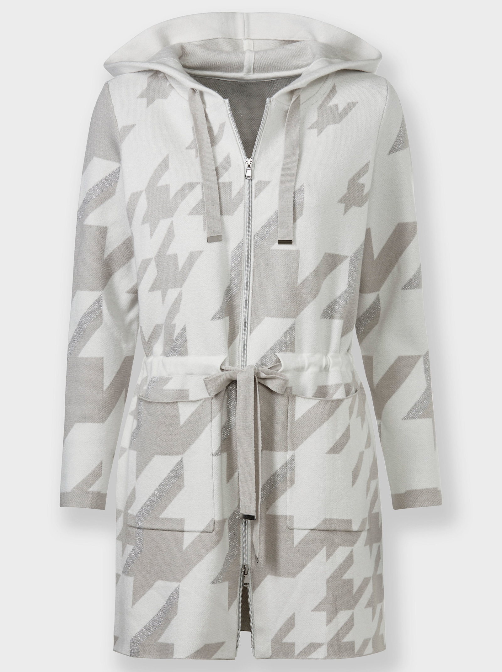 heine Lang vest met effectgaren - ecru/lichtgrijs gedessineerd