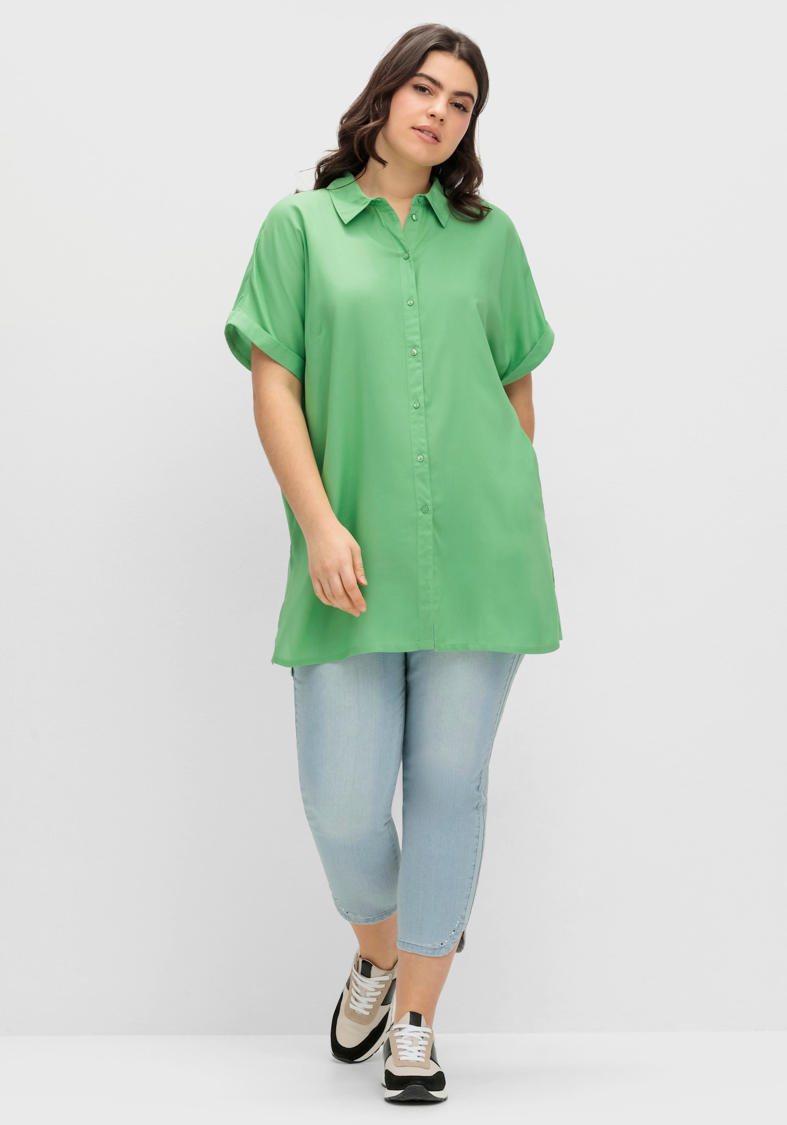 Longbluse mit hohen Seitenschlitzen - apfel