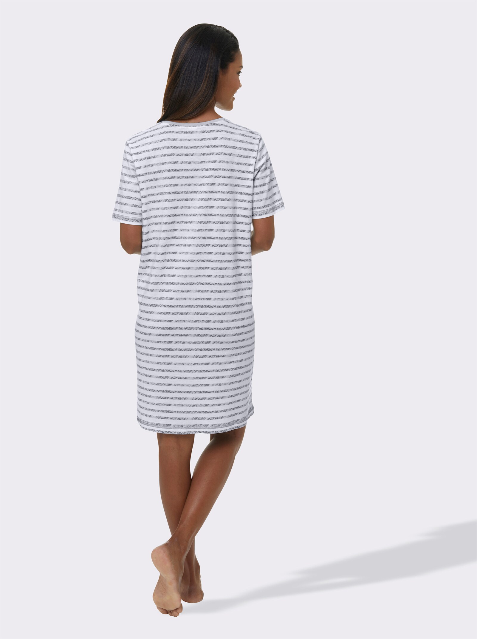 wäschepur Kortärmade nattlinnen - grå + grå, randig