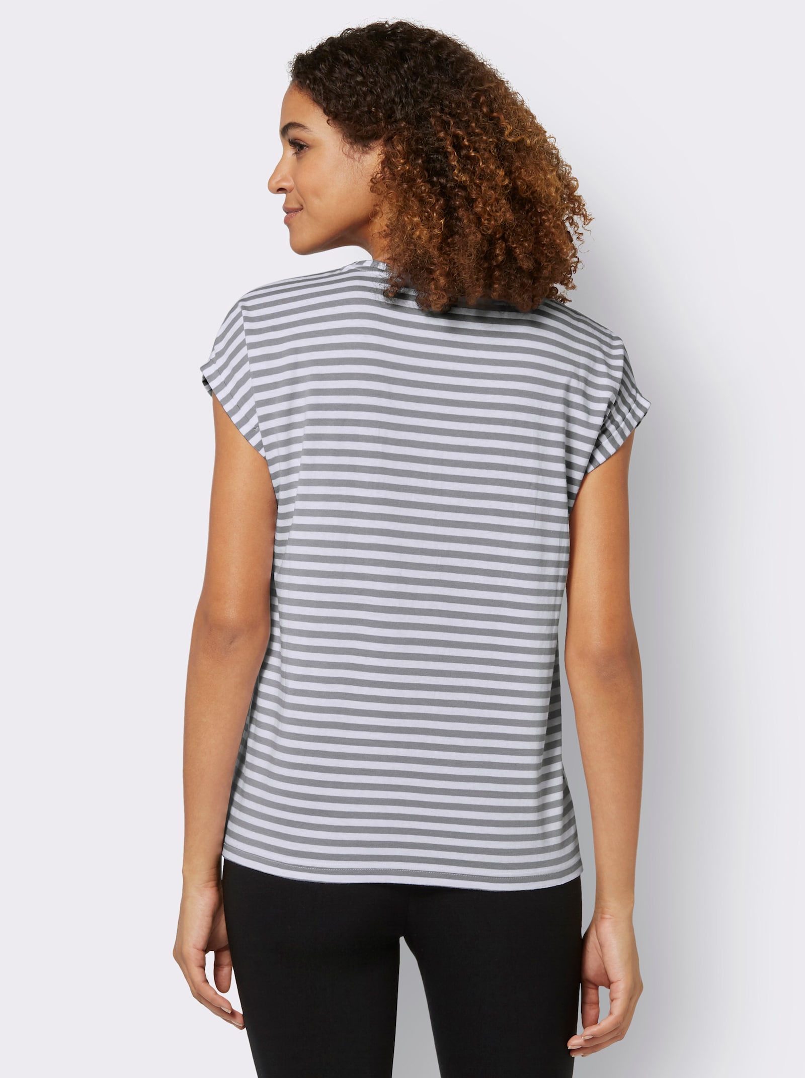 Shirt met korte mouwen in streepjesdessin - steengrijs/ecru gestreept