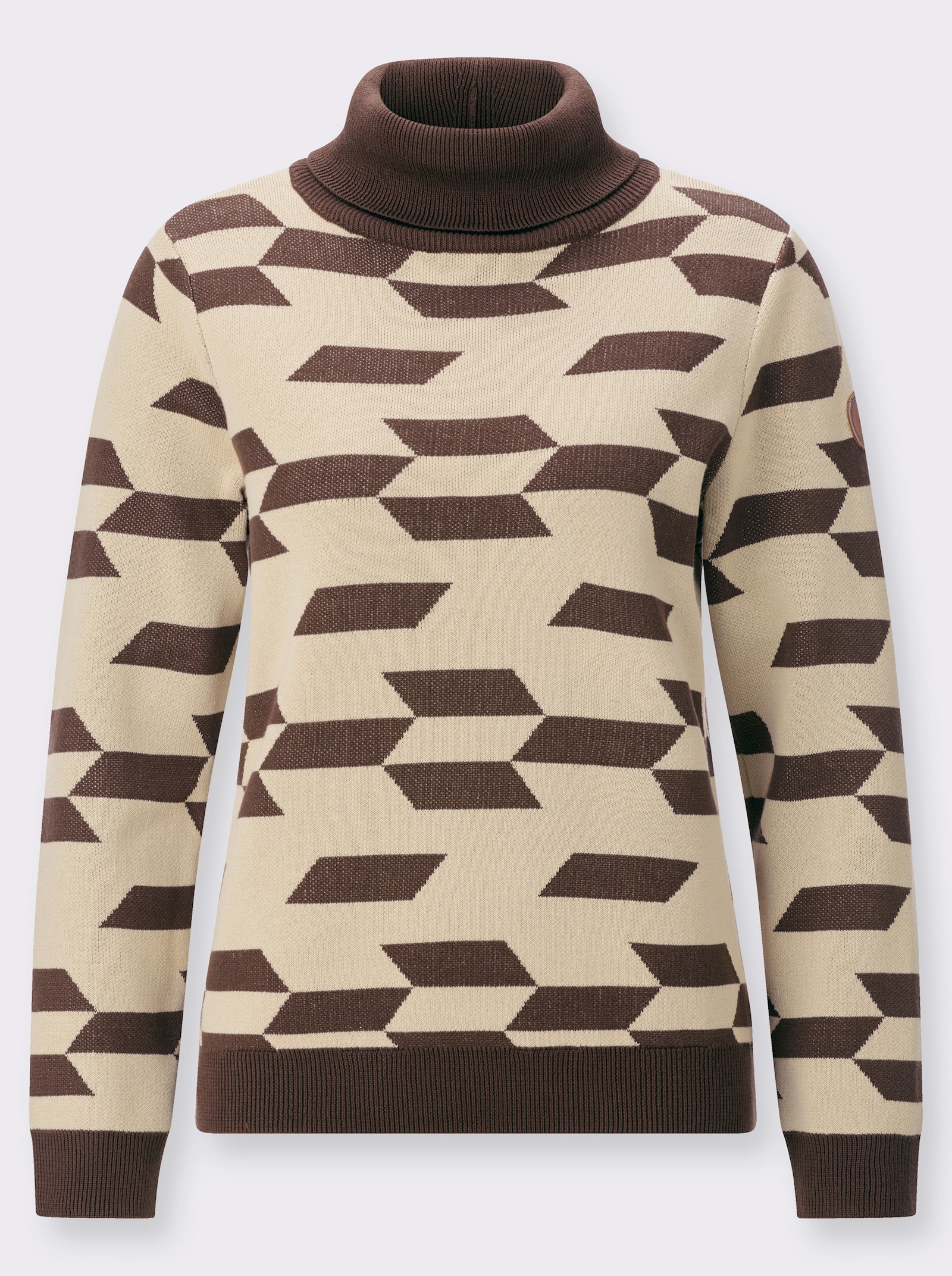  Rollkragenpullover mit gerippten Abschlüssen - schoko-sand-gemustert