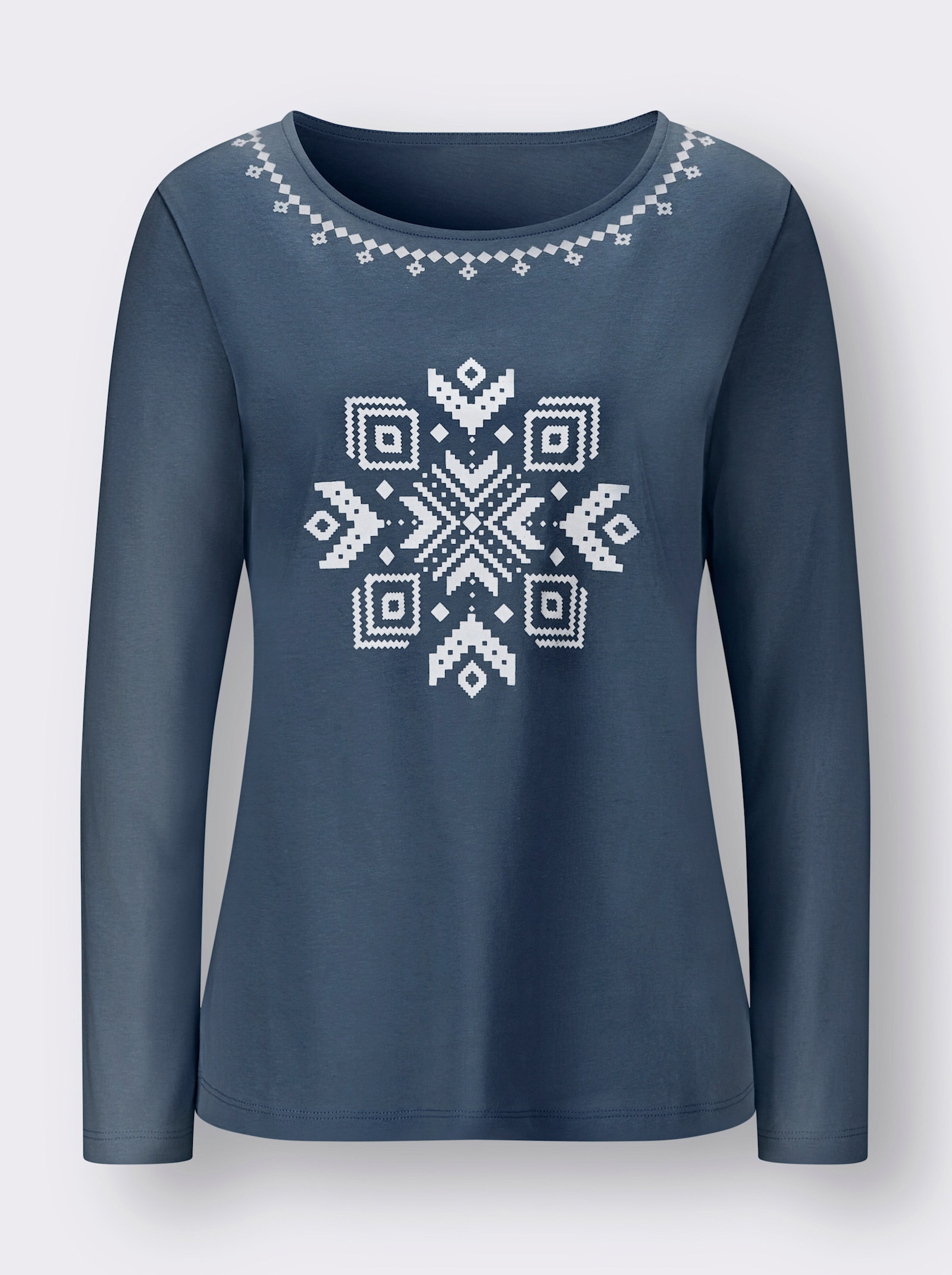 Tričko, dl.ruk., nórsky štýl - Tmavomod.+biela