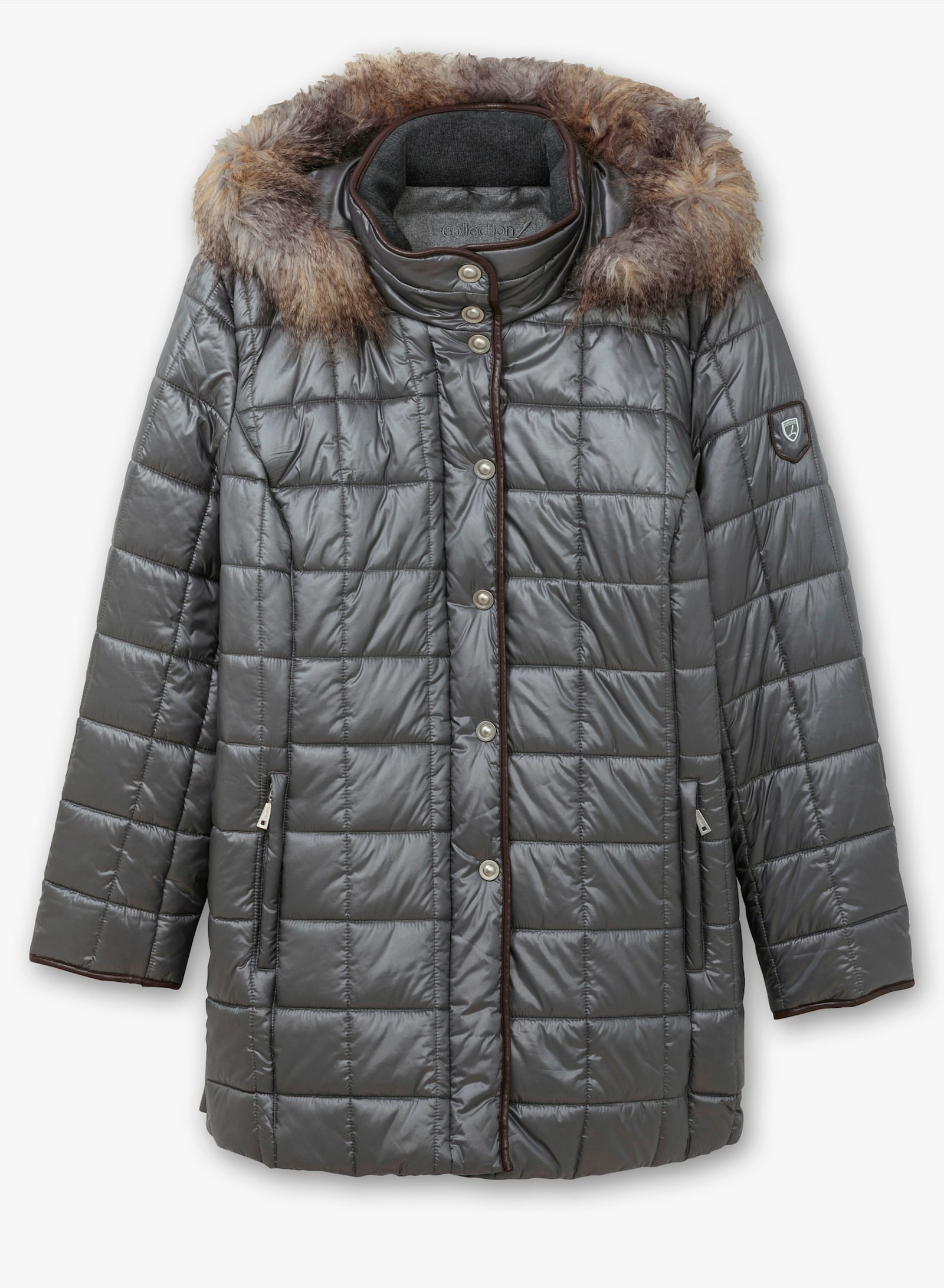 Steppjacke mit Reißverschluss-Seitenschlitzen - grau