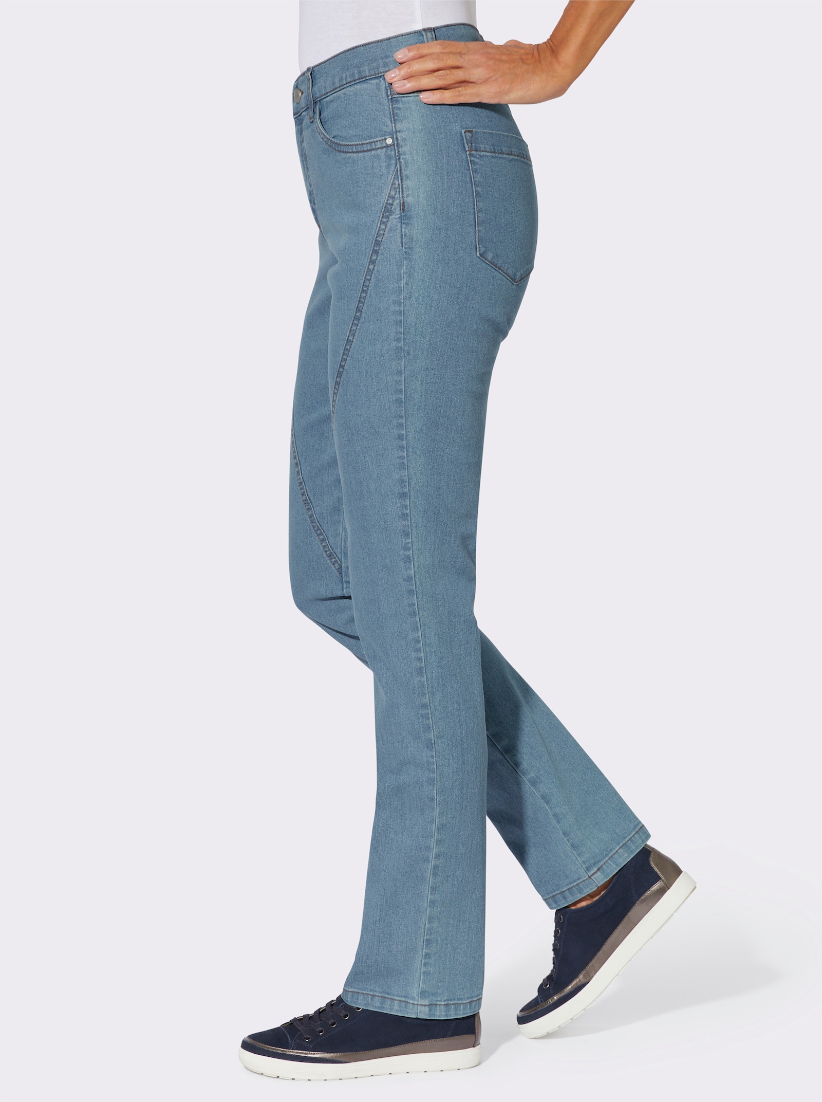 Jeans mit Ziernähten vorne - blue-bleached