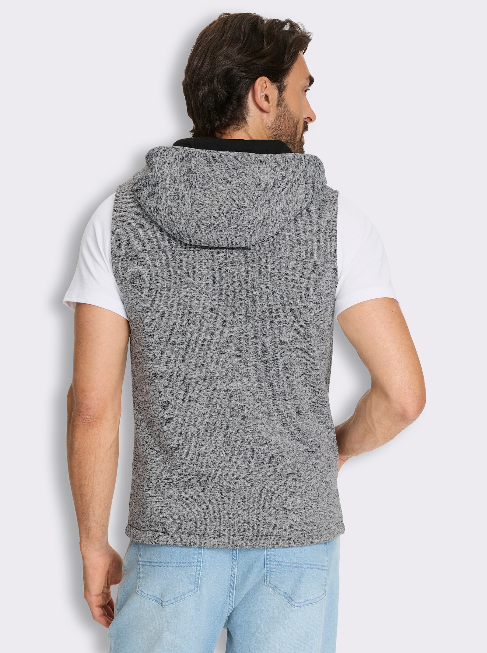 Strickfleecejacke ohne Ärmel - schwarz-meliert
