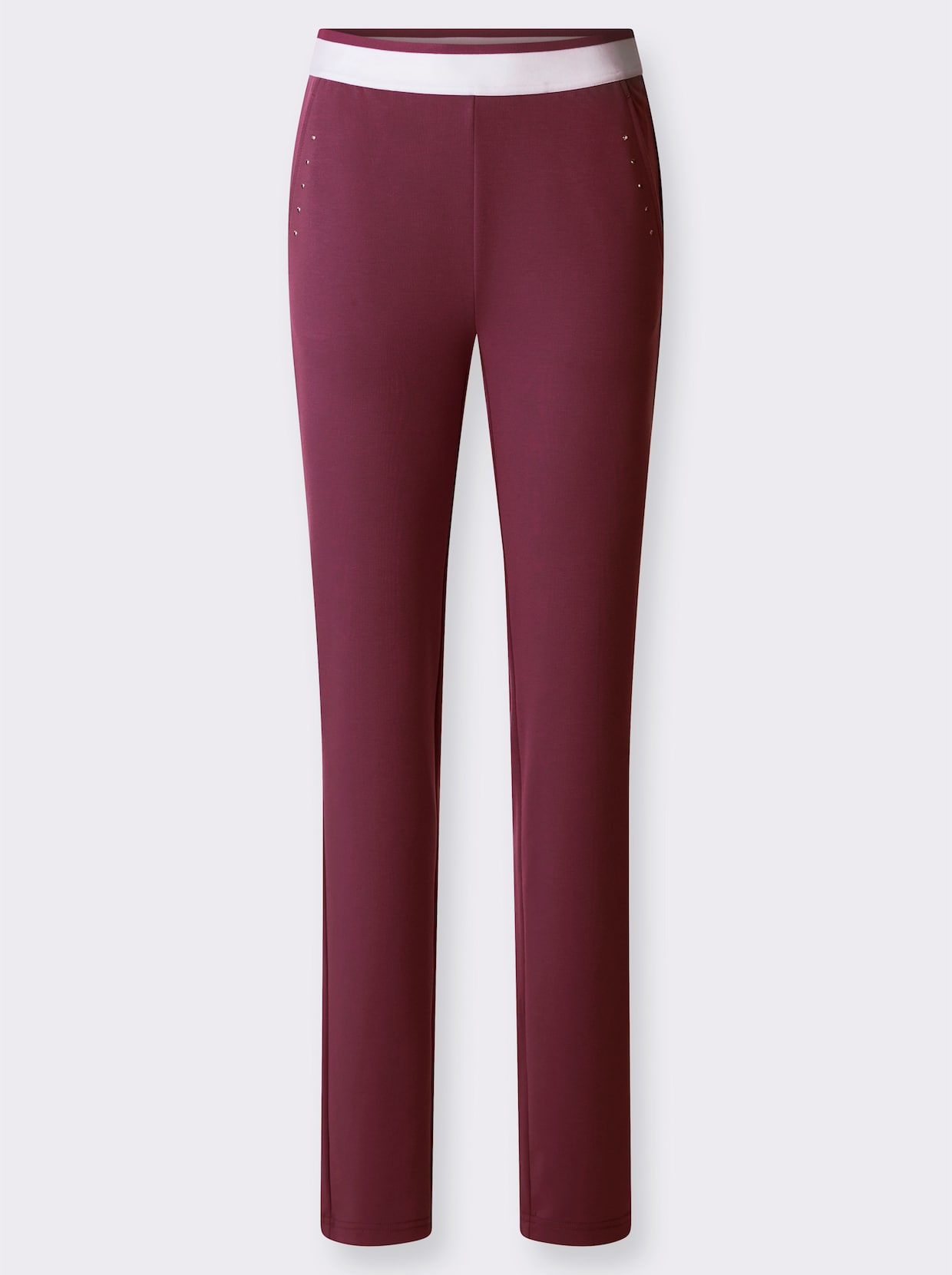 Sweatbroek met gestreepte comfortband rondom - bordeaux