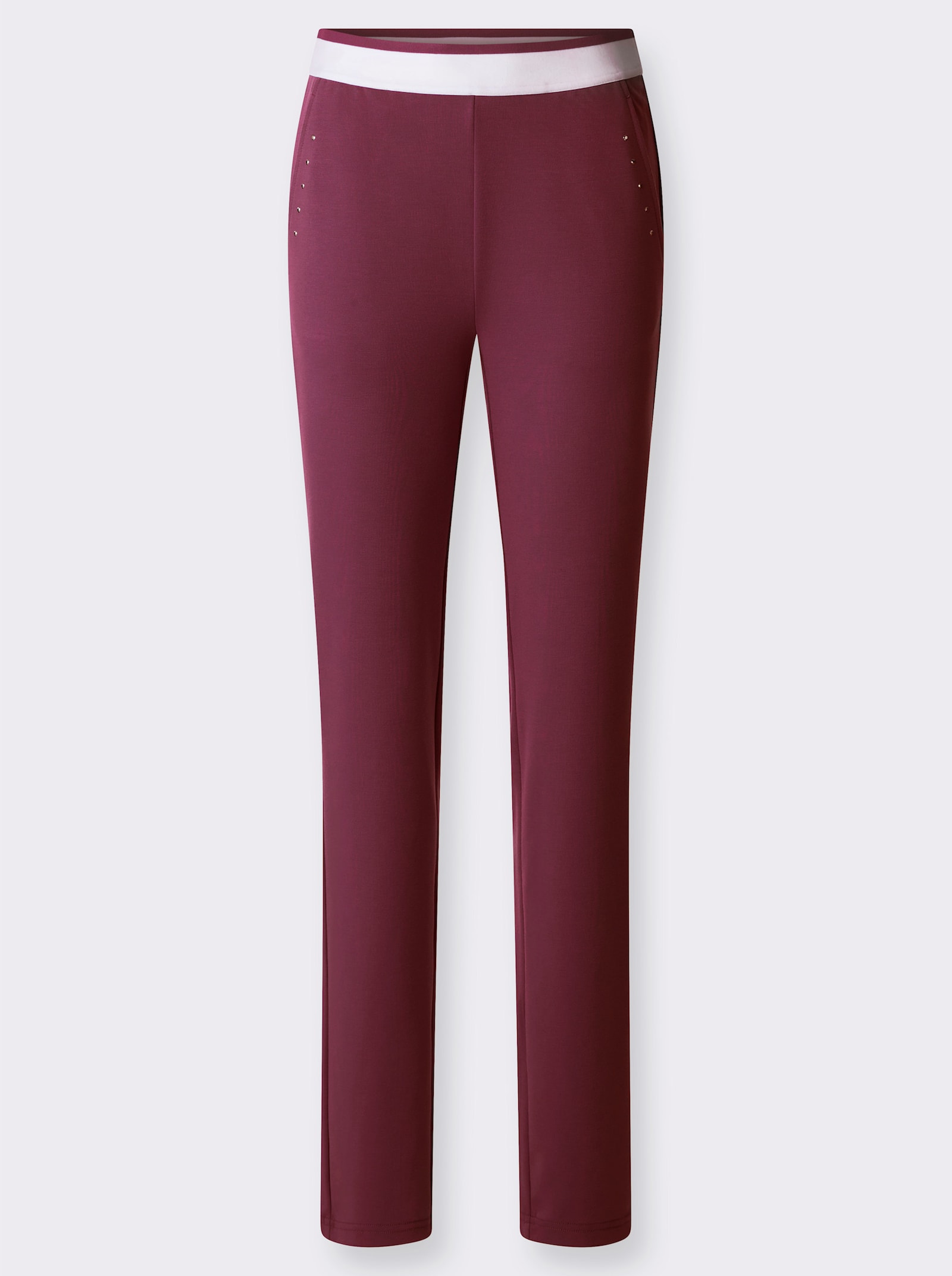 Sweatbroek met gestreepte comfortband rondom - bordeaux