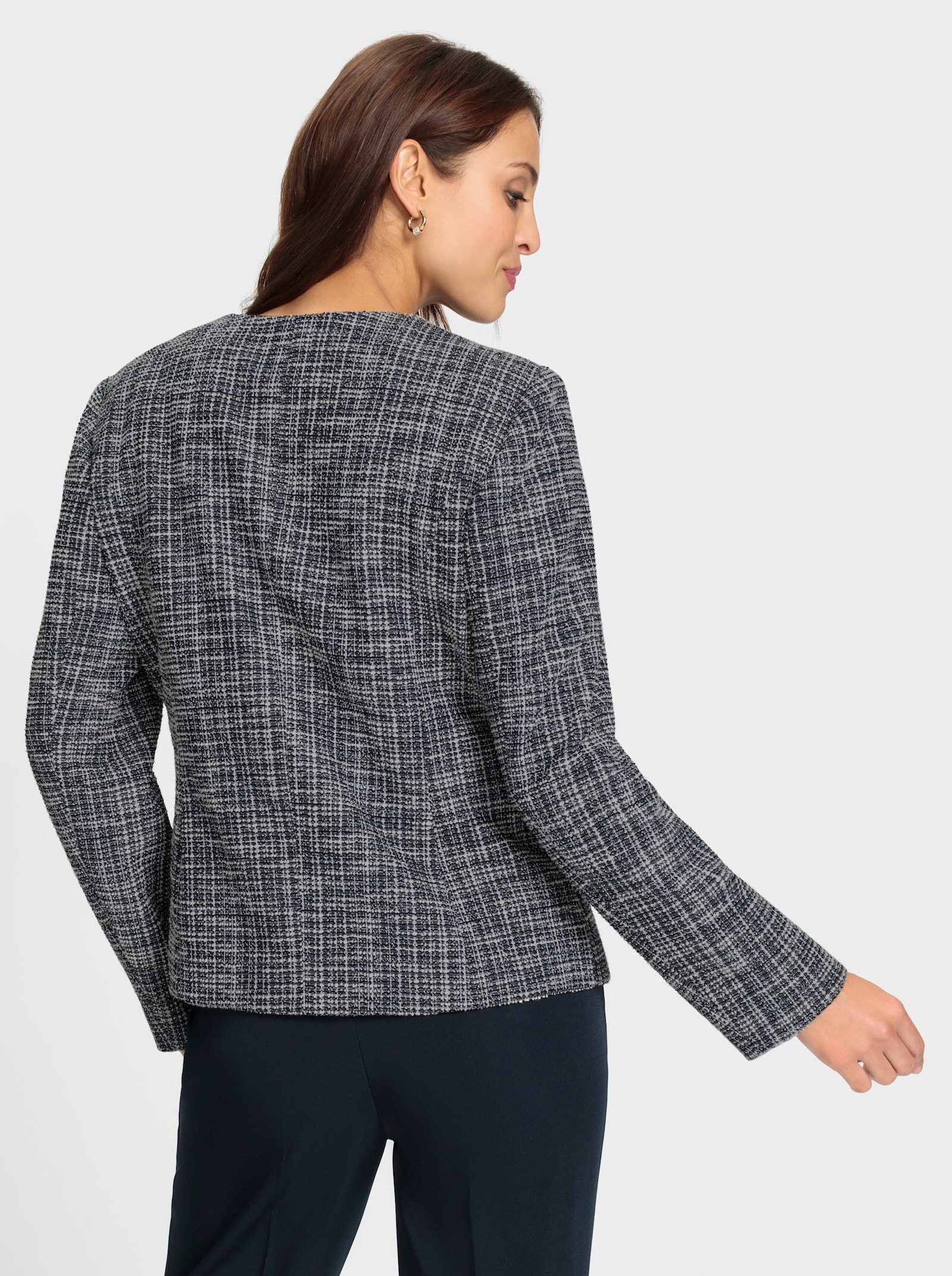 Boucléblazer met effectgaren - marine gemêleerd