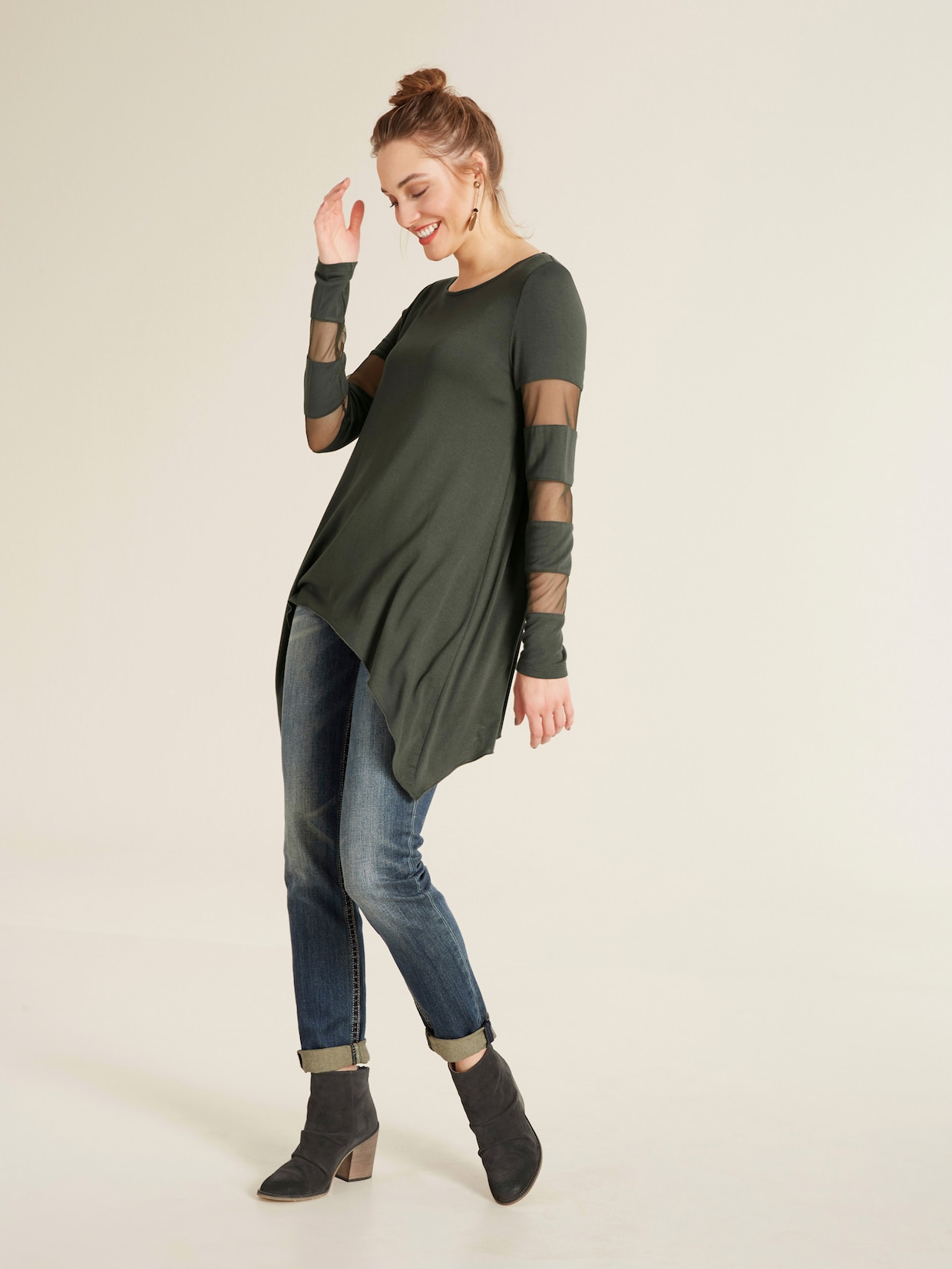 heine Shirt met lange mouwen en transparante inzetten - groen