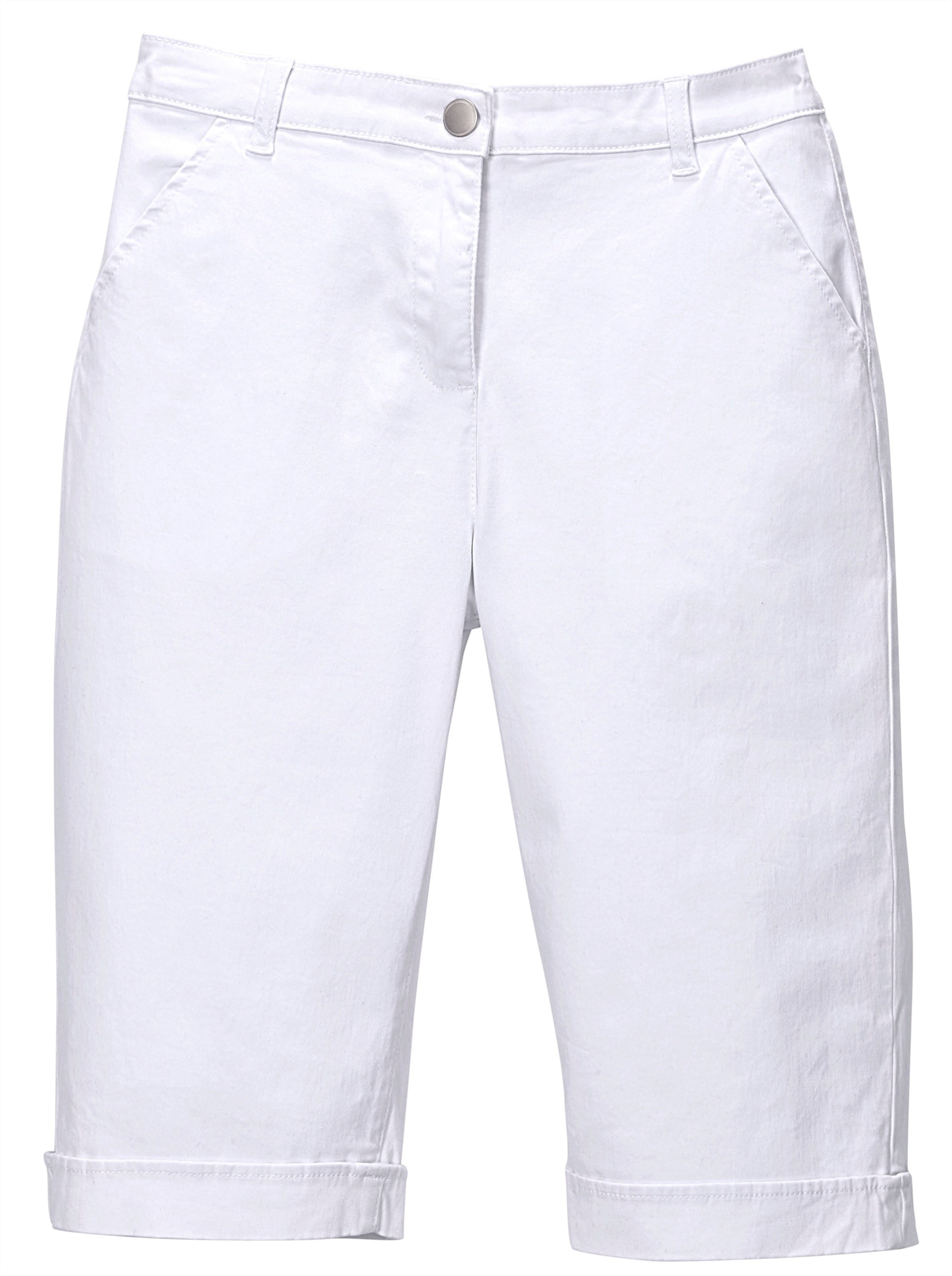 WE Jeans günstig Kaufen-Jeansbermudas in weiß von heine. Jeansbermudas in weiß von heine <![CDATA[Lässige Jeans-Bermudas in aktuellen Sommerfarben. Mit rückwärtigem Dehnbund, Gürtelschlaufen sowie Knopf und Reißverschluss. 2 Taschen vorne, 2 imitierte Gesäßtasch