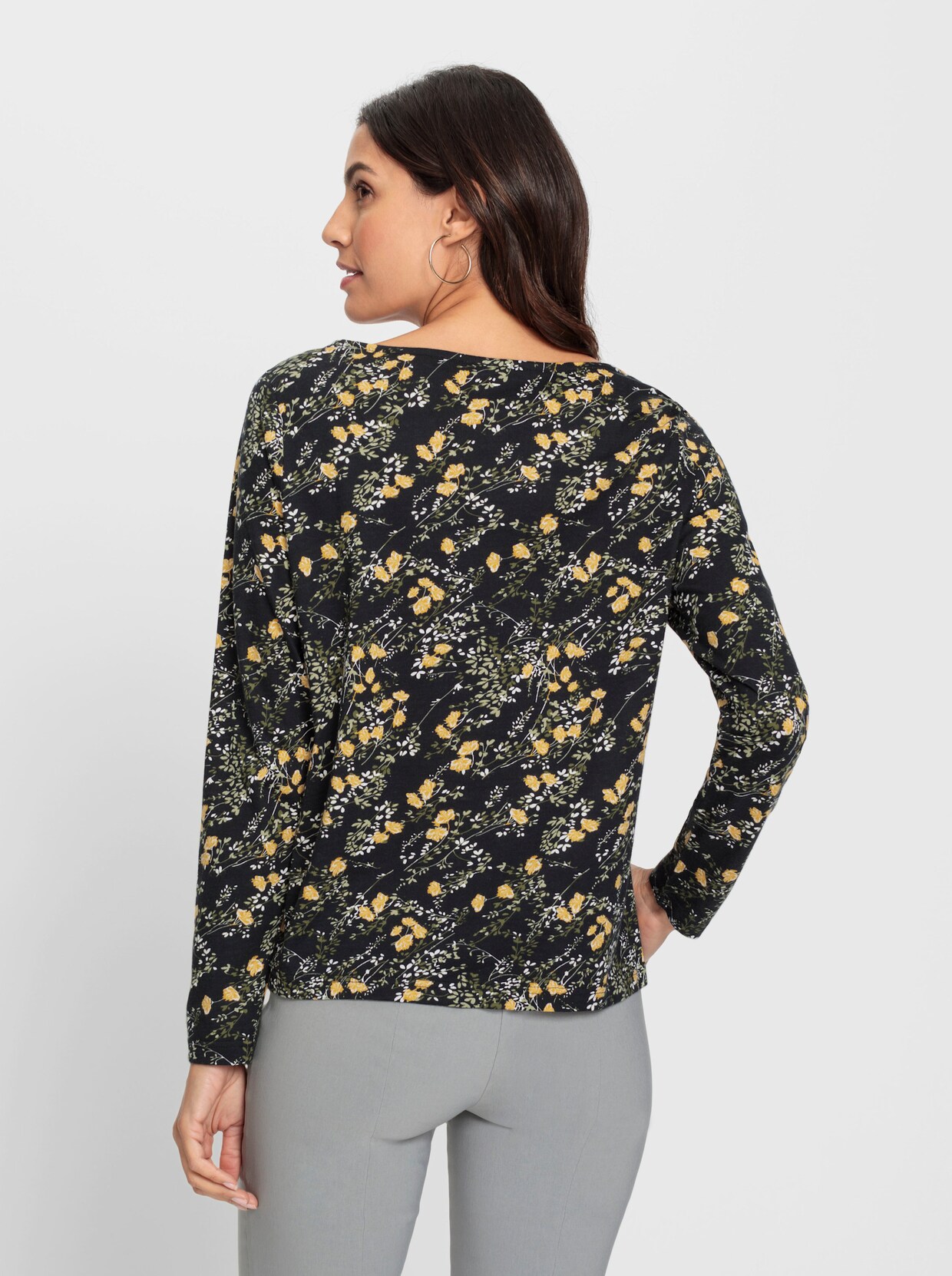Print-Shirt - schwarz-ocker-bedruckt