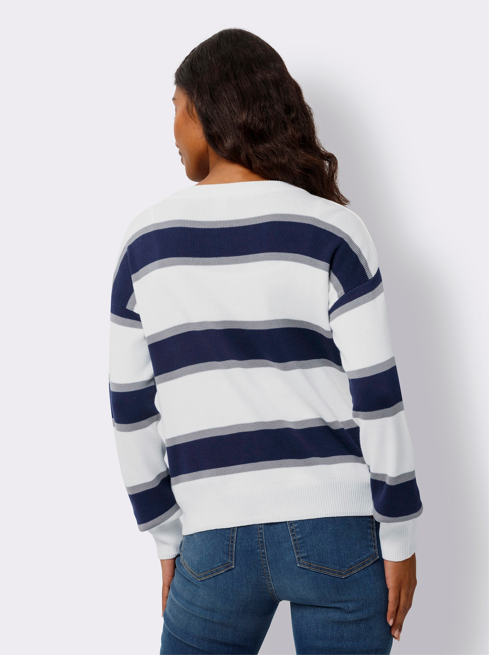 heine Strickjacke mit Blockstreifen - ecru-marine-gestreift