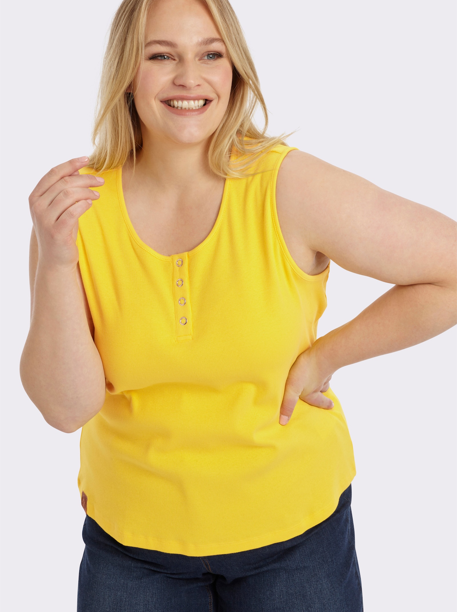 Shirttop in Ripp-Optik - sonnengelb