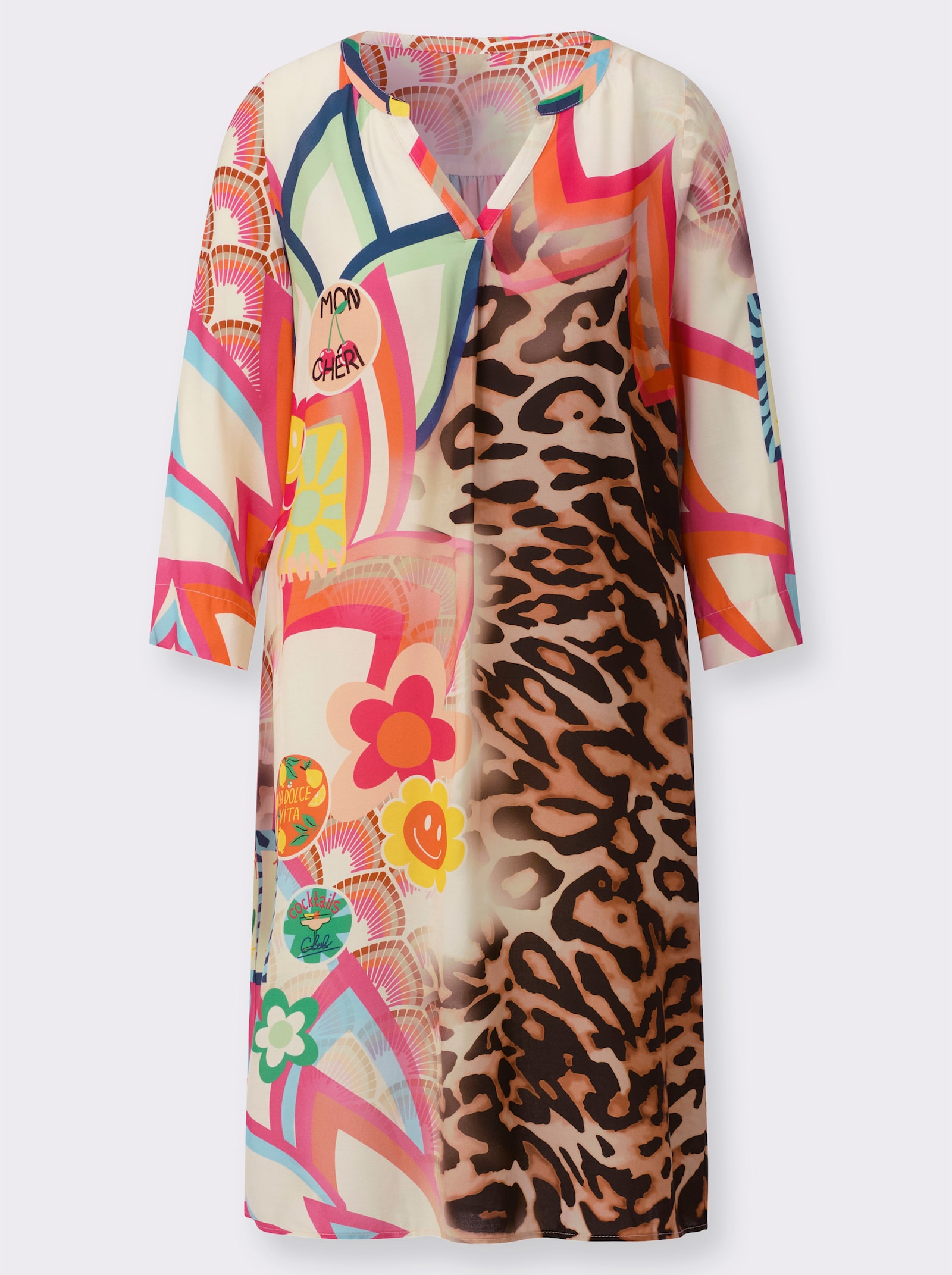 Tunikakleid im Muster-Mix - champagner-orange-bedruckt