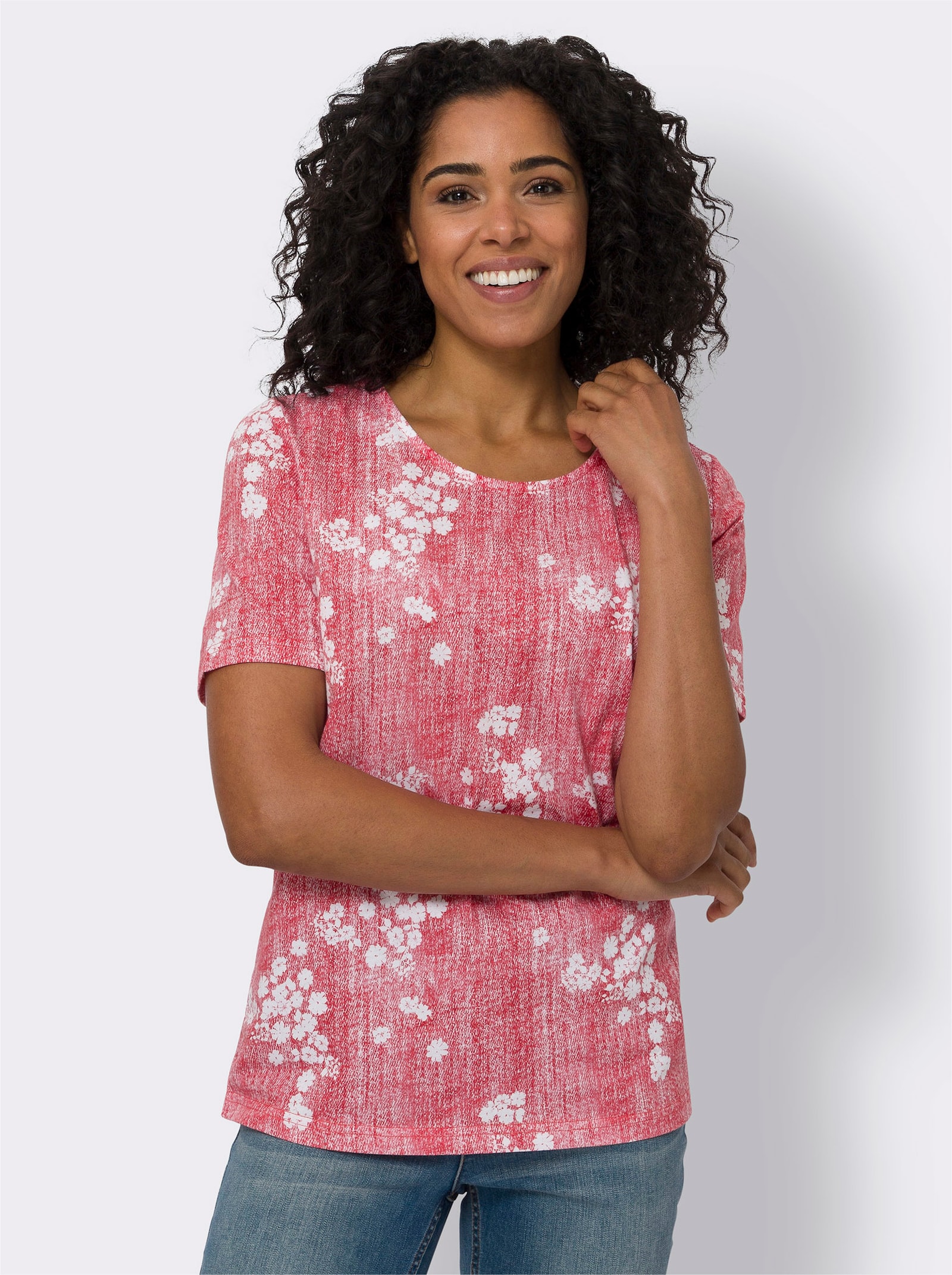 Kurzarmshirt in Jeans-Optik - hummer-weiß-bedruckt