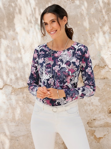 Print-Shirt mit Blütendessin - marine-ecru-bedruckt