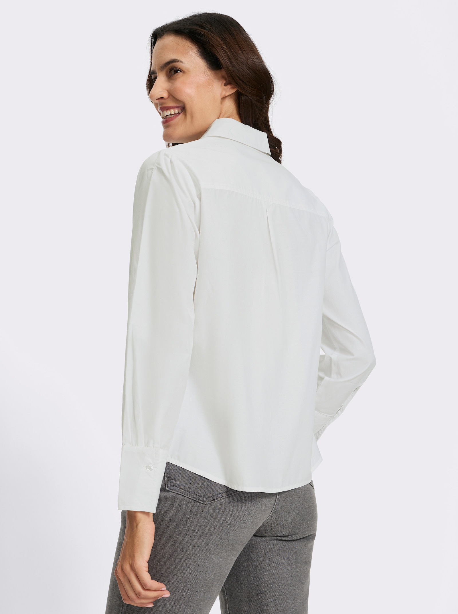 Spitzenbluse mit Kellerfalte hinten - weiß