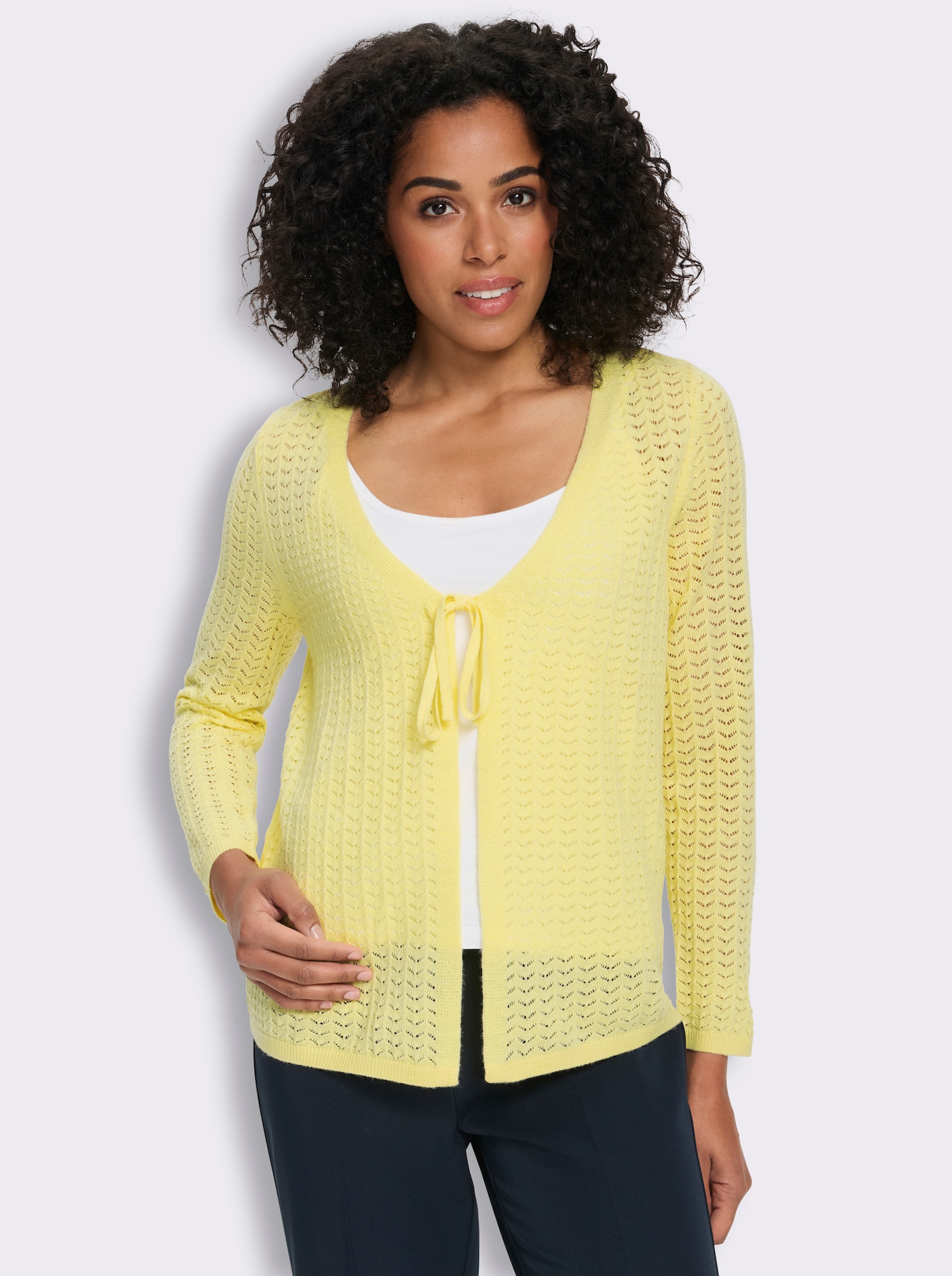 Strickjacke mit Ajour-Muster - zitrone