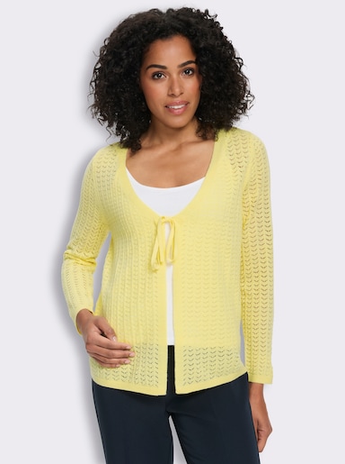 Strickjacke mit Ajour-Muster - zitrone
