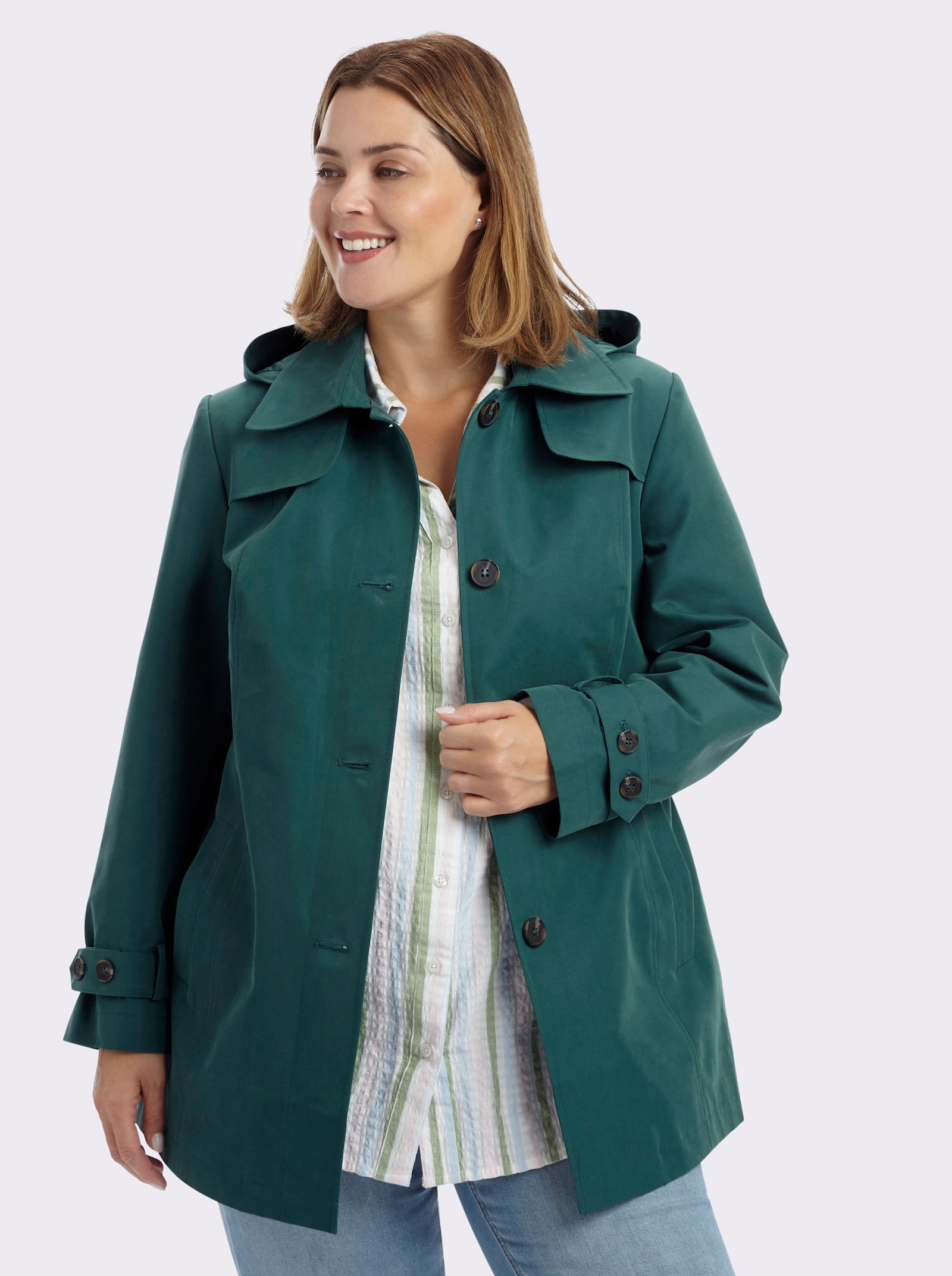 sheego Kapuzenjacke mit Umlegekragen - petrol