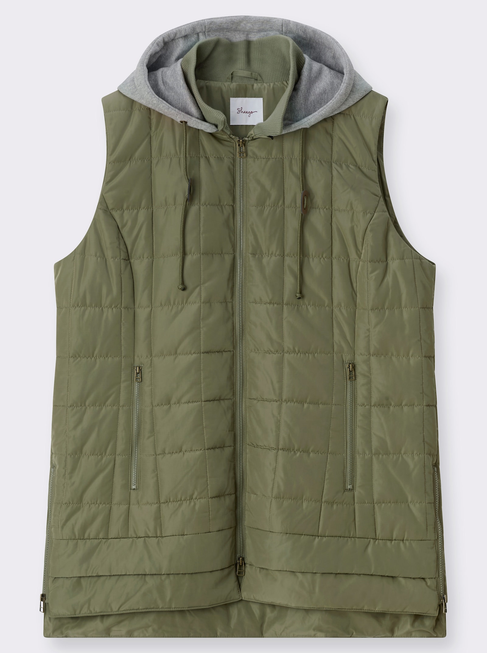 sheego Bodywarmer in materiaalmix - kaki