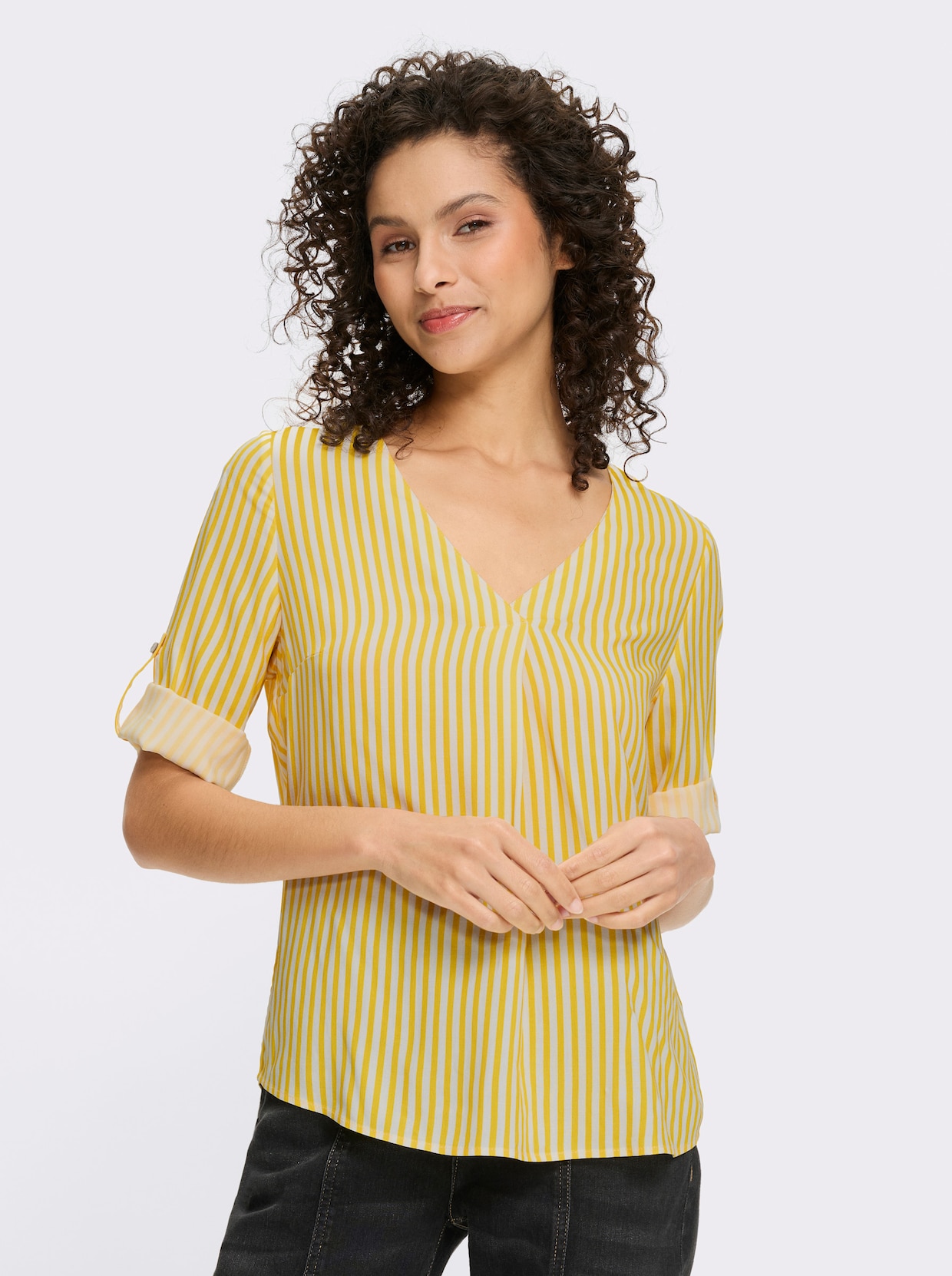 heine Schlupfbluse mit V-Ausschnitt - sonnengelb-ecru-gestreift