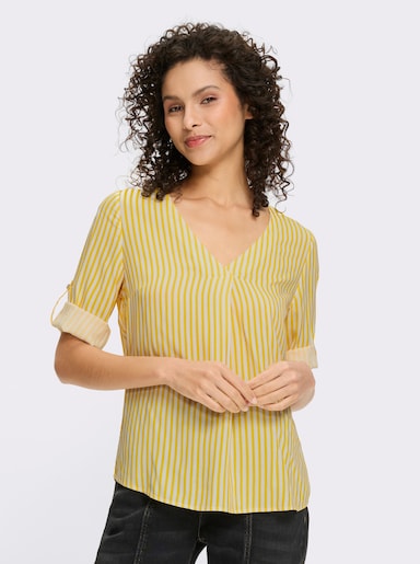 heine Schlupfbluse mit V-Ausschnitt - sonnengelb-ecru-gestreift