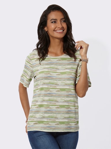 Kurzarmshirt im farbharmonischen Streifenmuster - eucalyptus-taupe-bedruckt