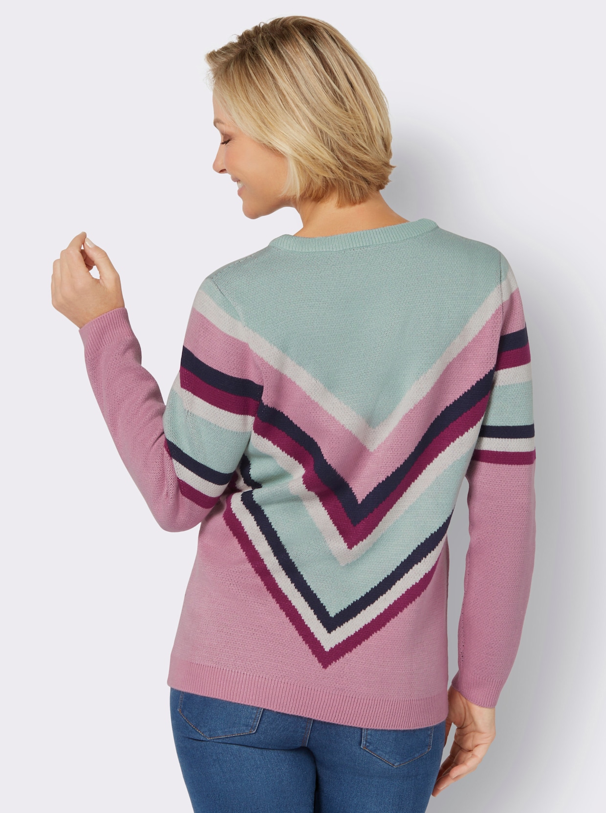 Pullover van jacquard - kalkmint/oudroze gedessineerd