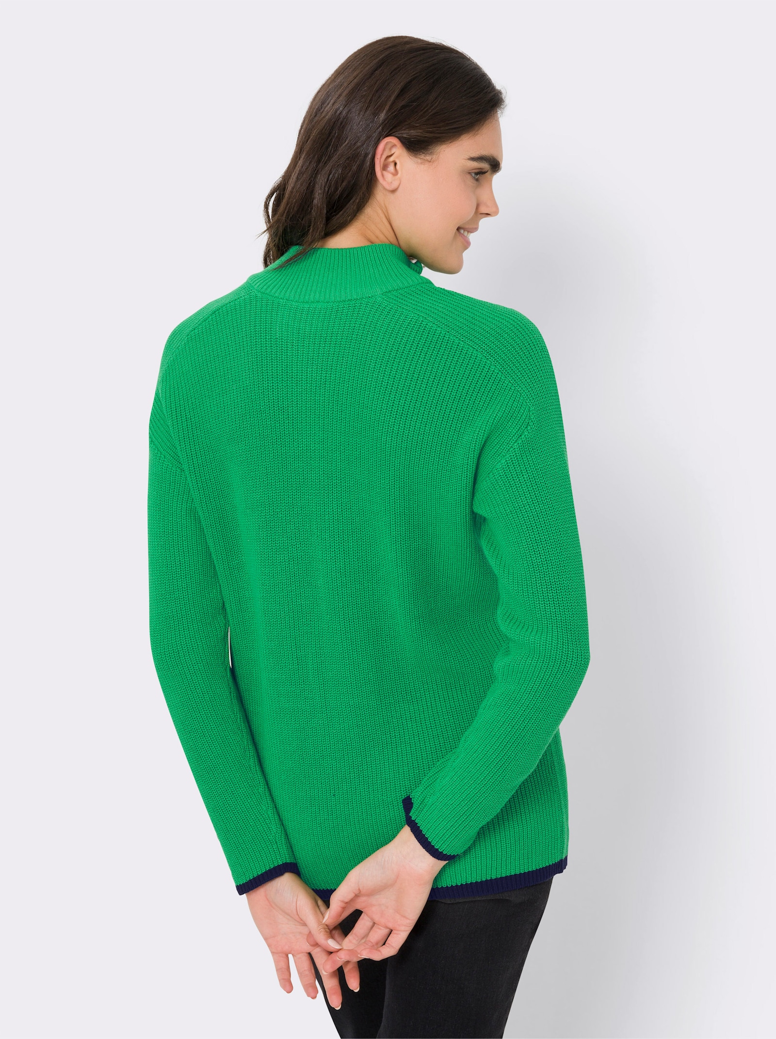 heine Svetr s kontrastními paspulkami - trávová