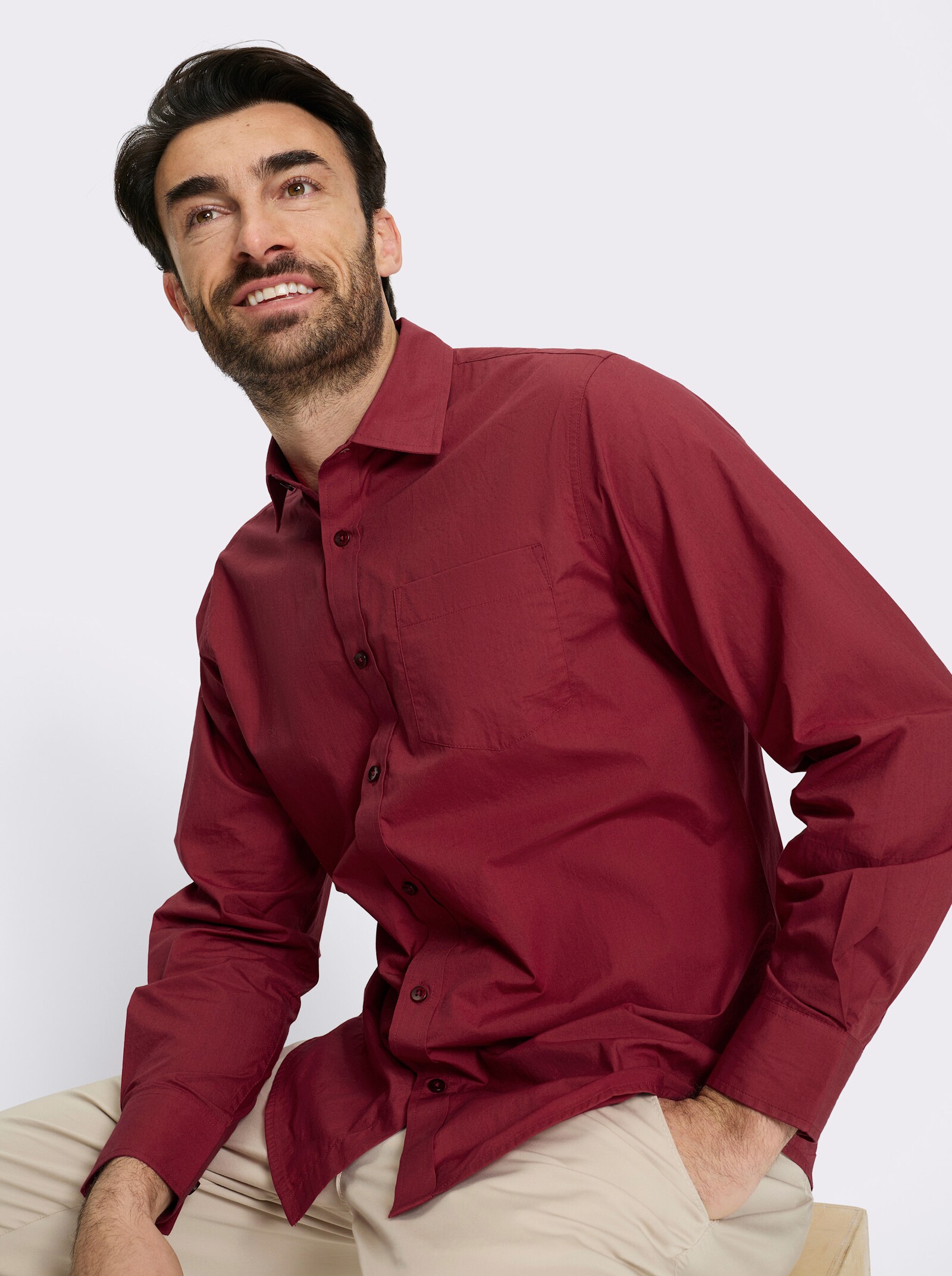 Catamaran Langarmhemd mit Brusttasche - dunkelrot