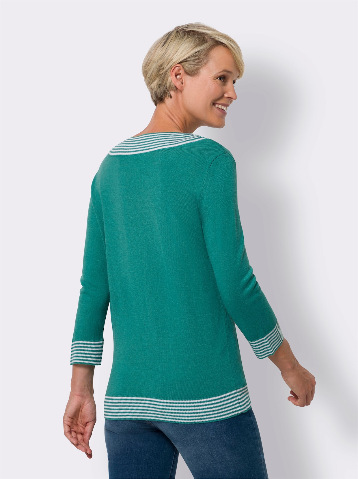 3/4 Arm-Pullover - smaragd-weiss