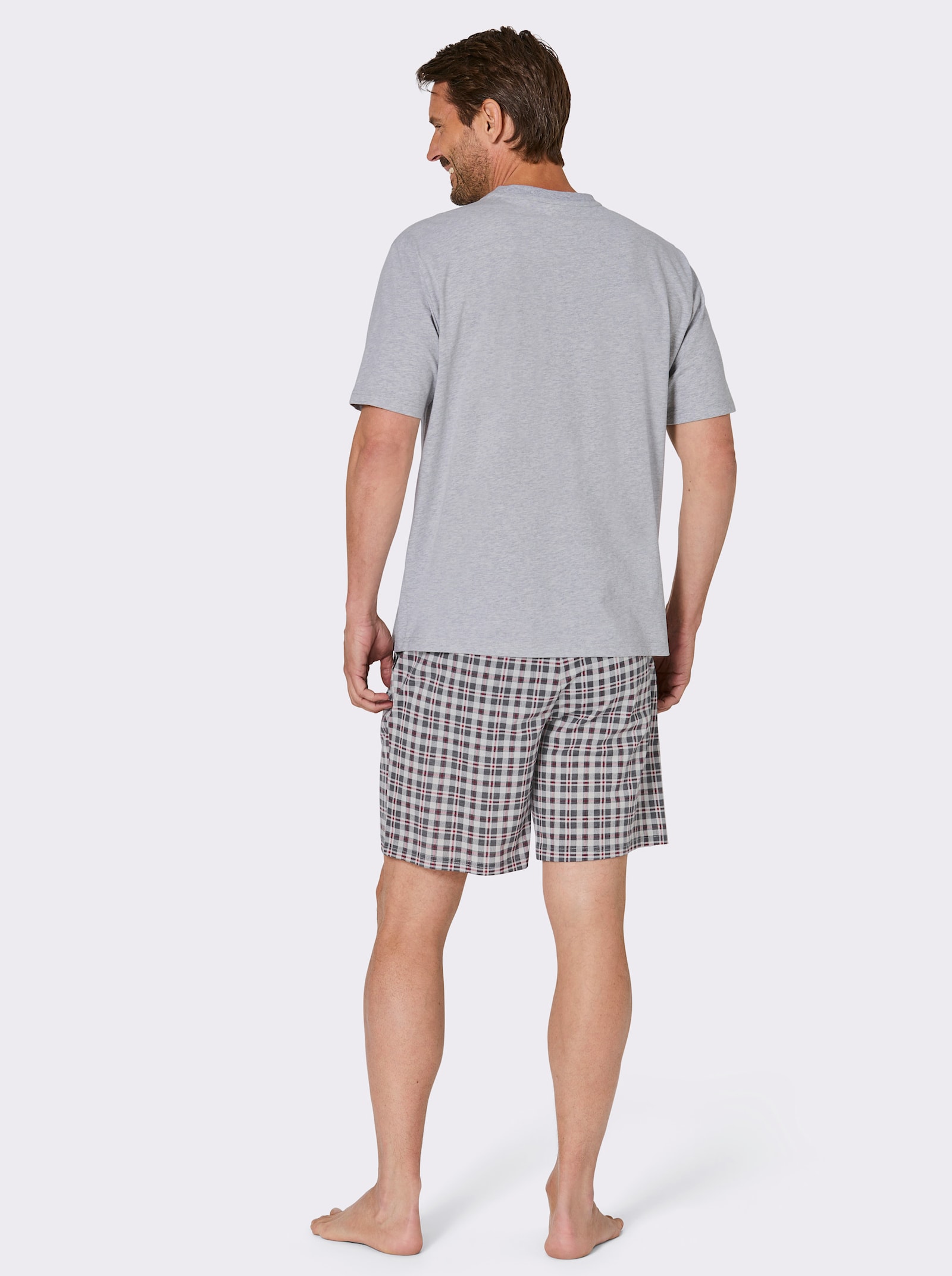 wäschepur men Shorty - hellgrau-kirsche-kariert