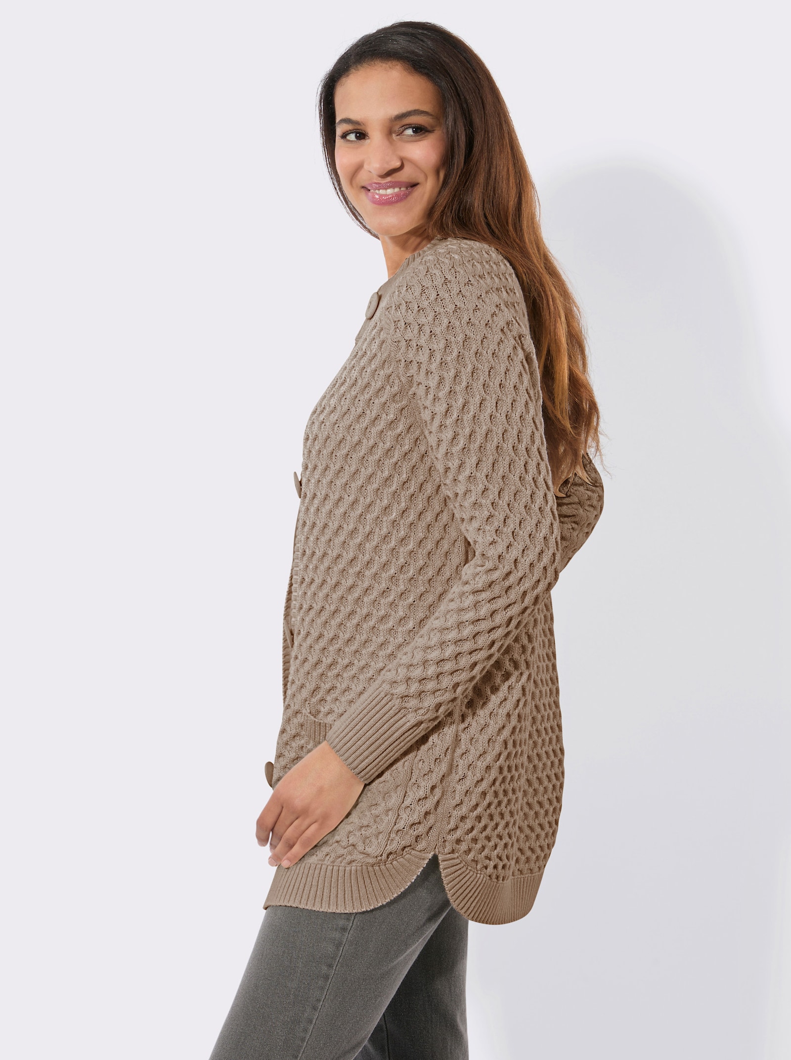 Lang vest met zakken - sesam