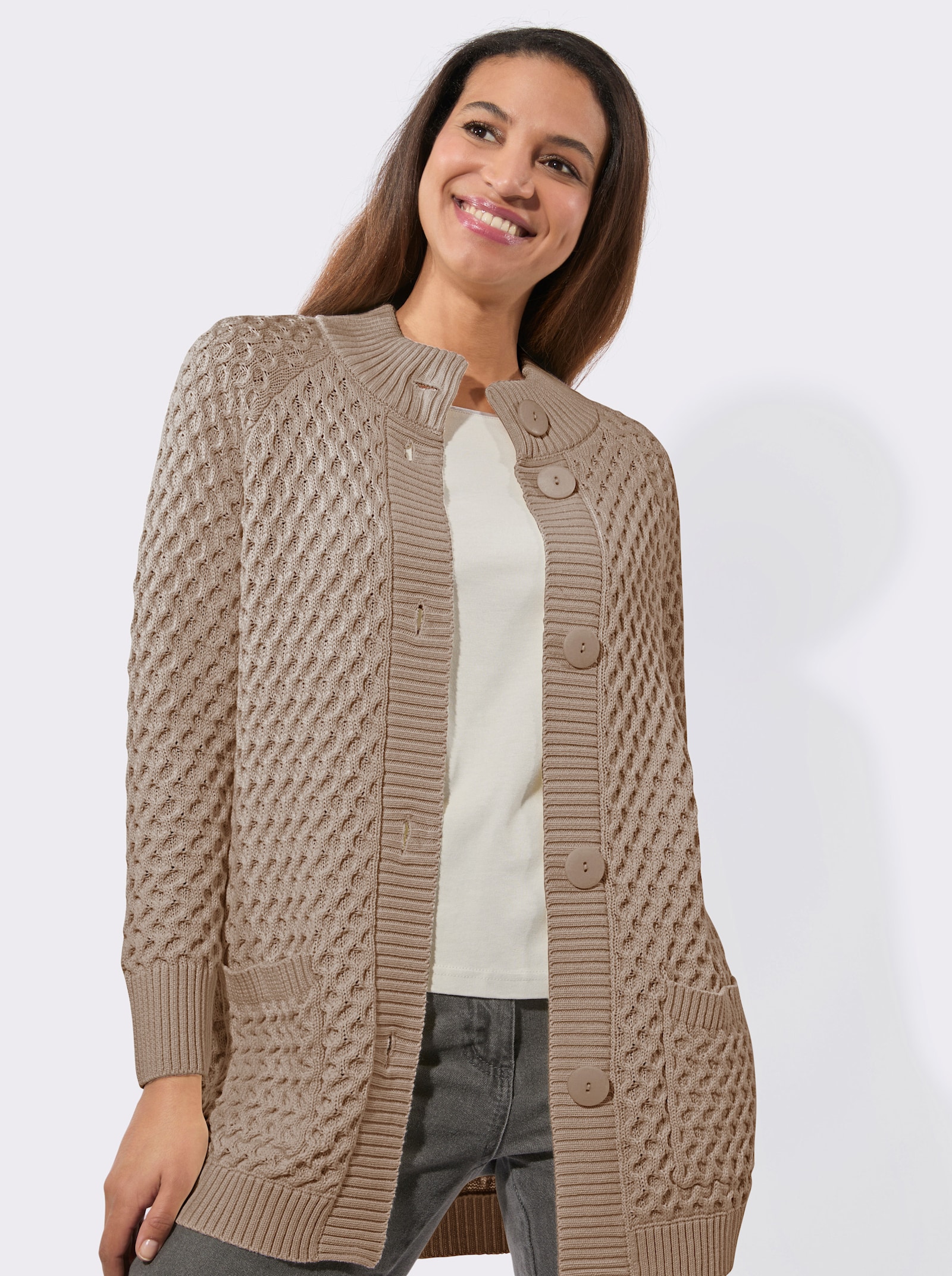 Lang vest met zakken - sesam