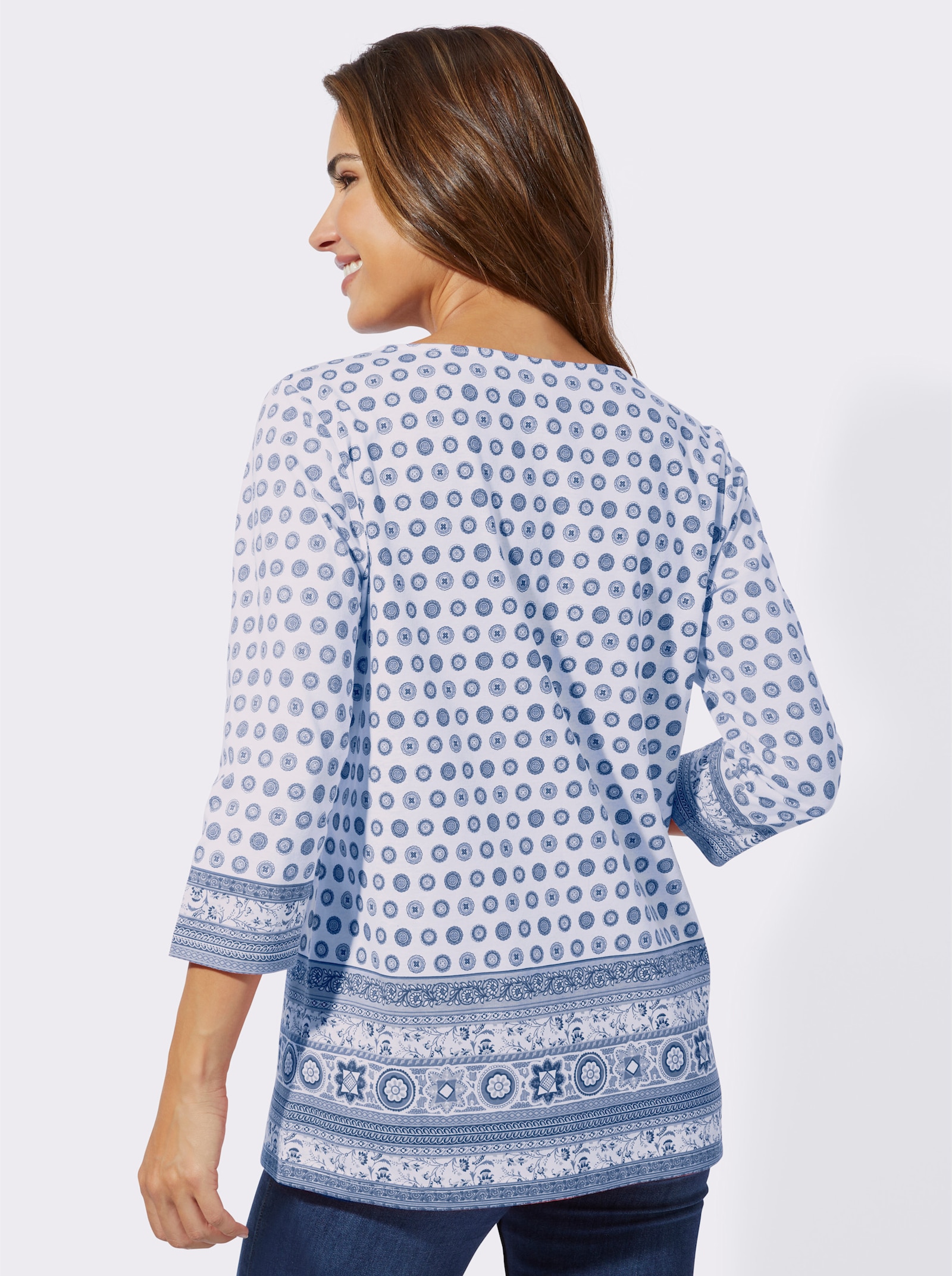 Tunika s bordurovým potiskem - bílá-tmavěmodrá-potisk