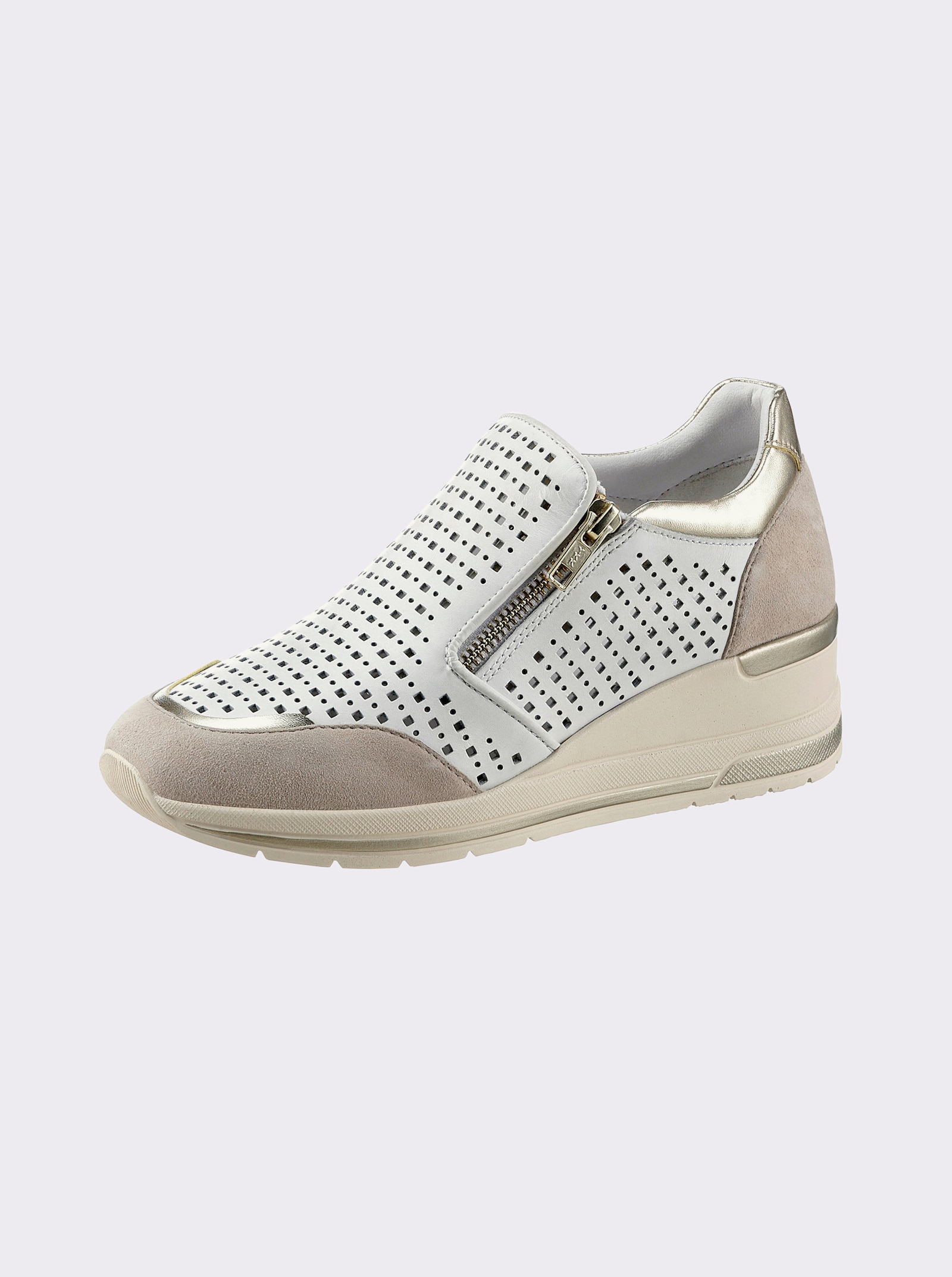 airsoft modern+ Slipper mit seitlichem Reißverschluss - weiß-taupe