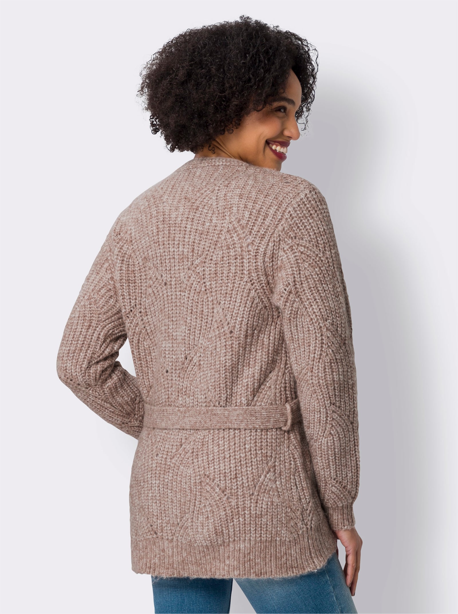 heine Strickjacke mit Bindegürtel - champagner-cognac-meliert