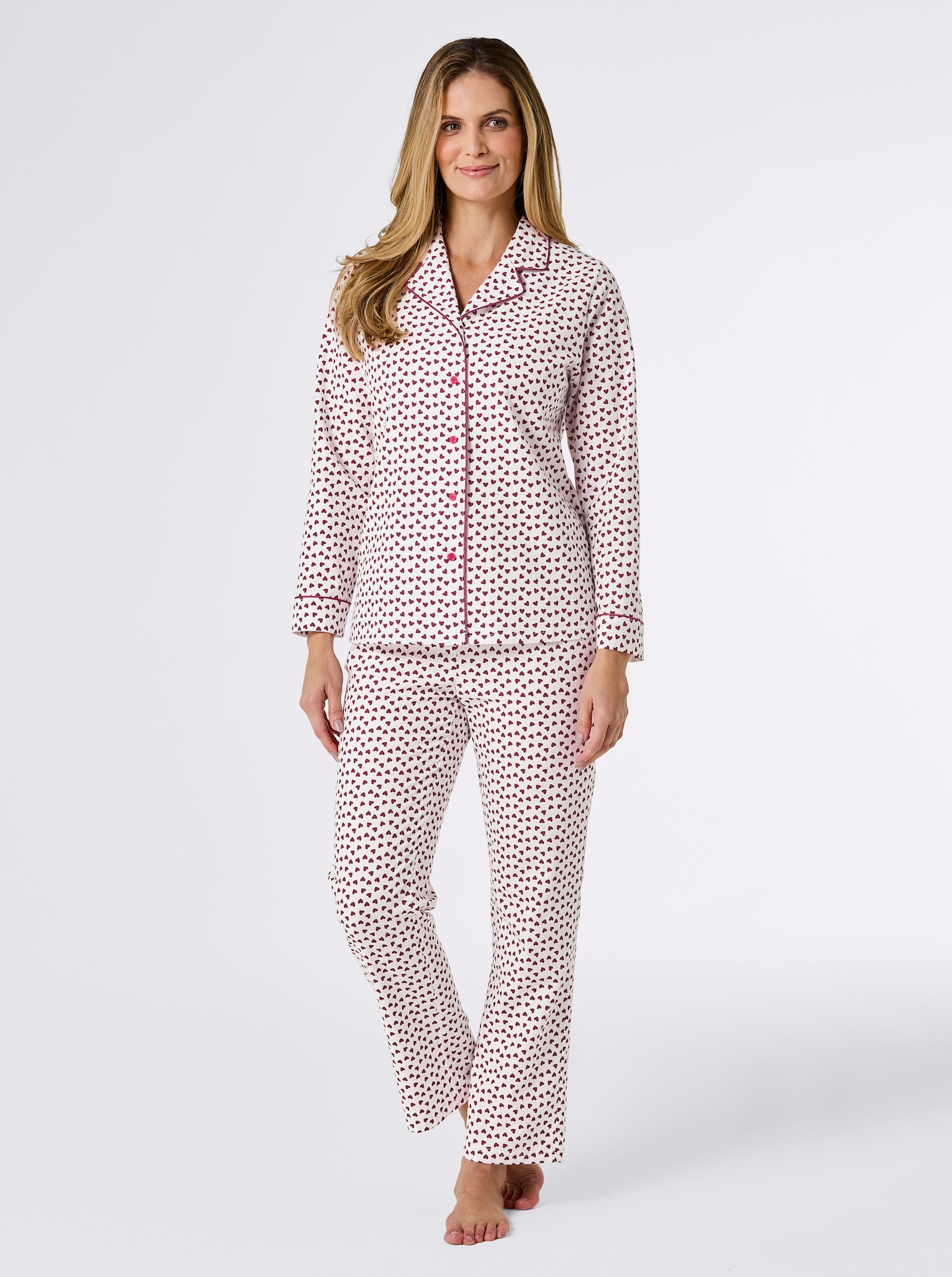 wäschepur Pyjama - ecru/donkerrood bedrukt
