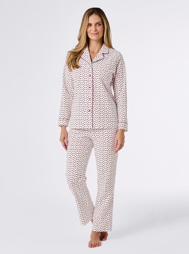 wäschepur Pyjama - ecru-dunkelrot-bedruckt
