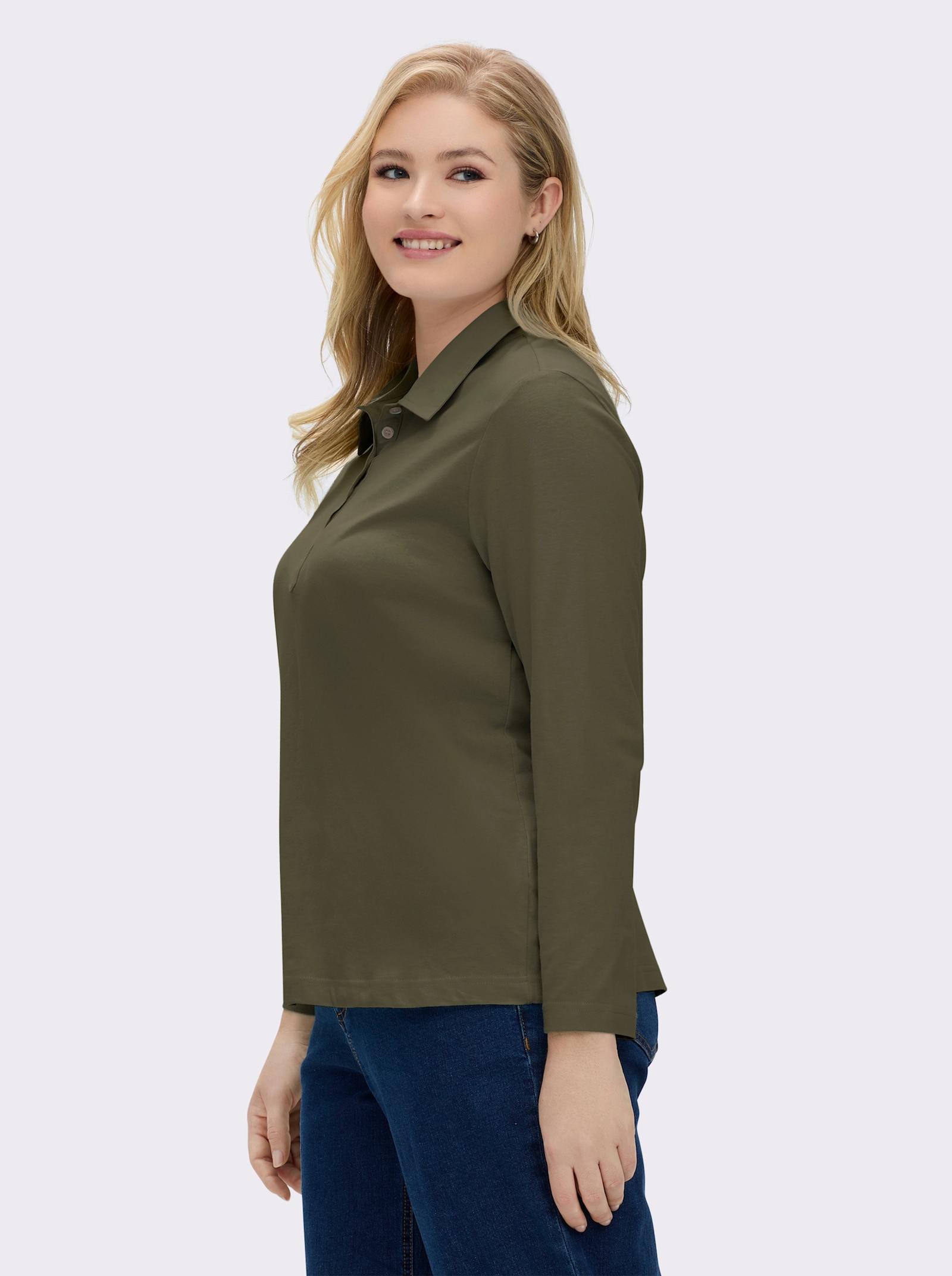 Langarm-Poloshirt in reiner Baumwoll-Qualität - oliv