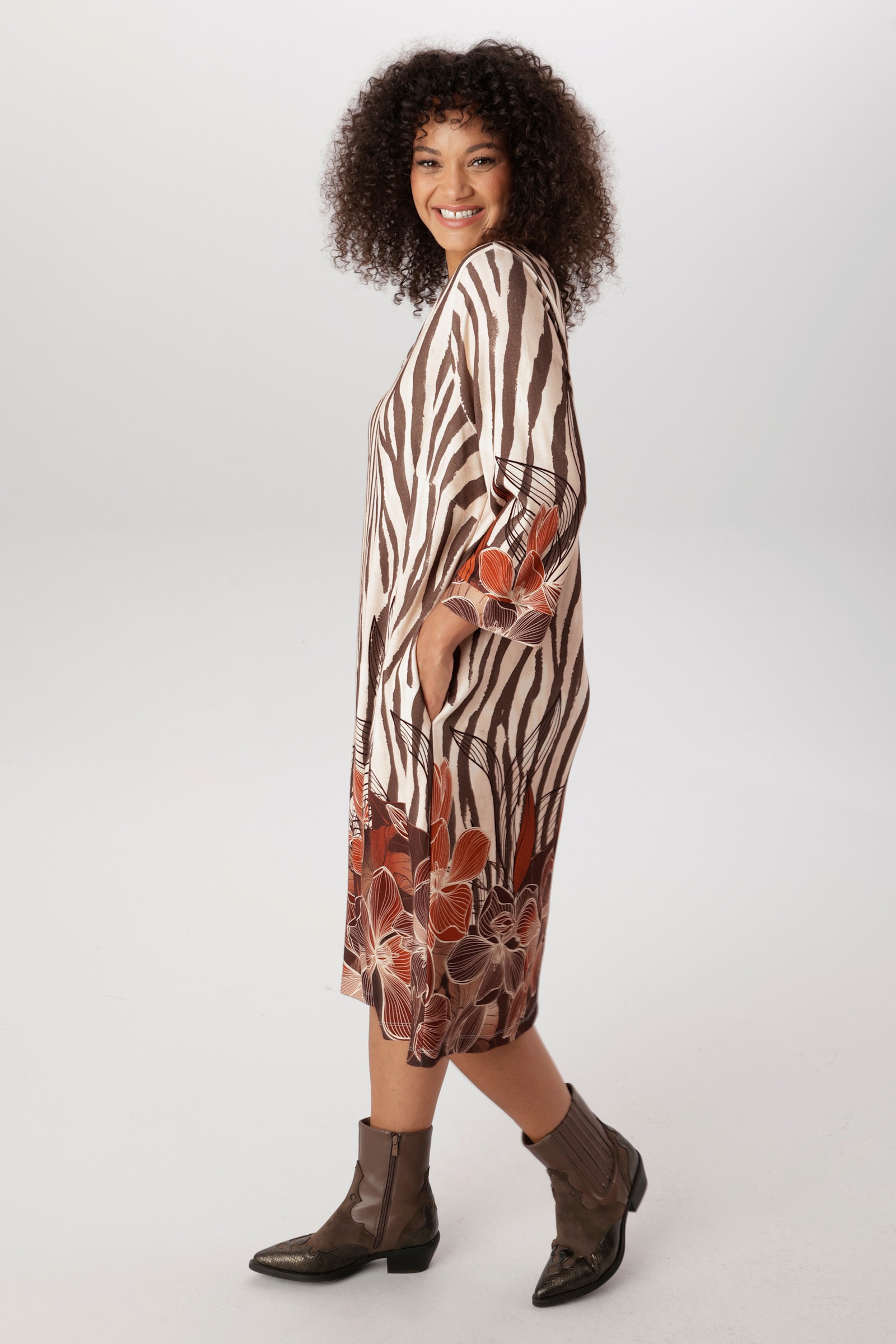 Aniston PLUS Jerseykleid - dunkelbraun-beige