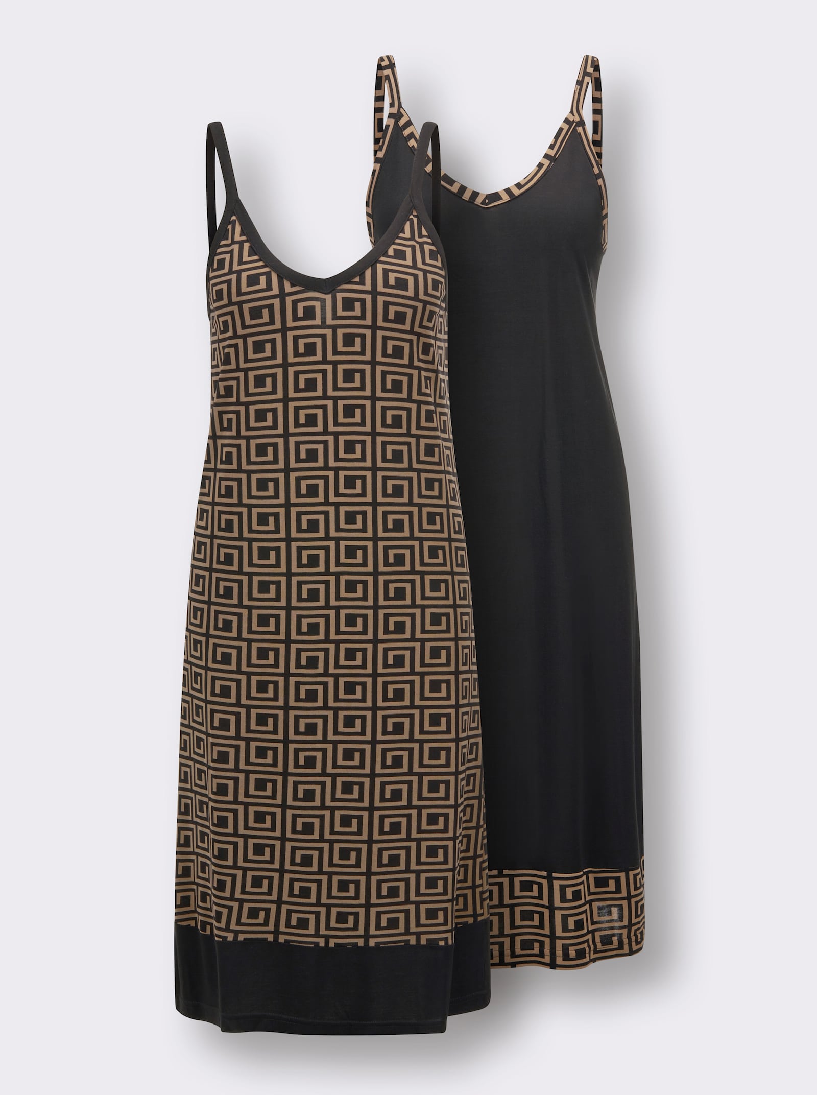 wäschepur Lot de 2 chemises de nuit - noir + noir imprimé