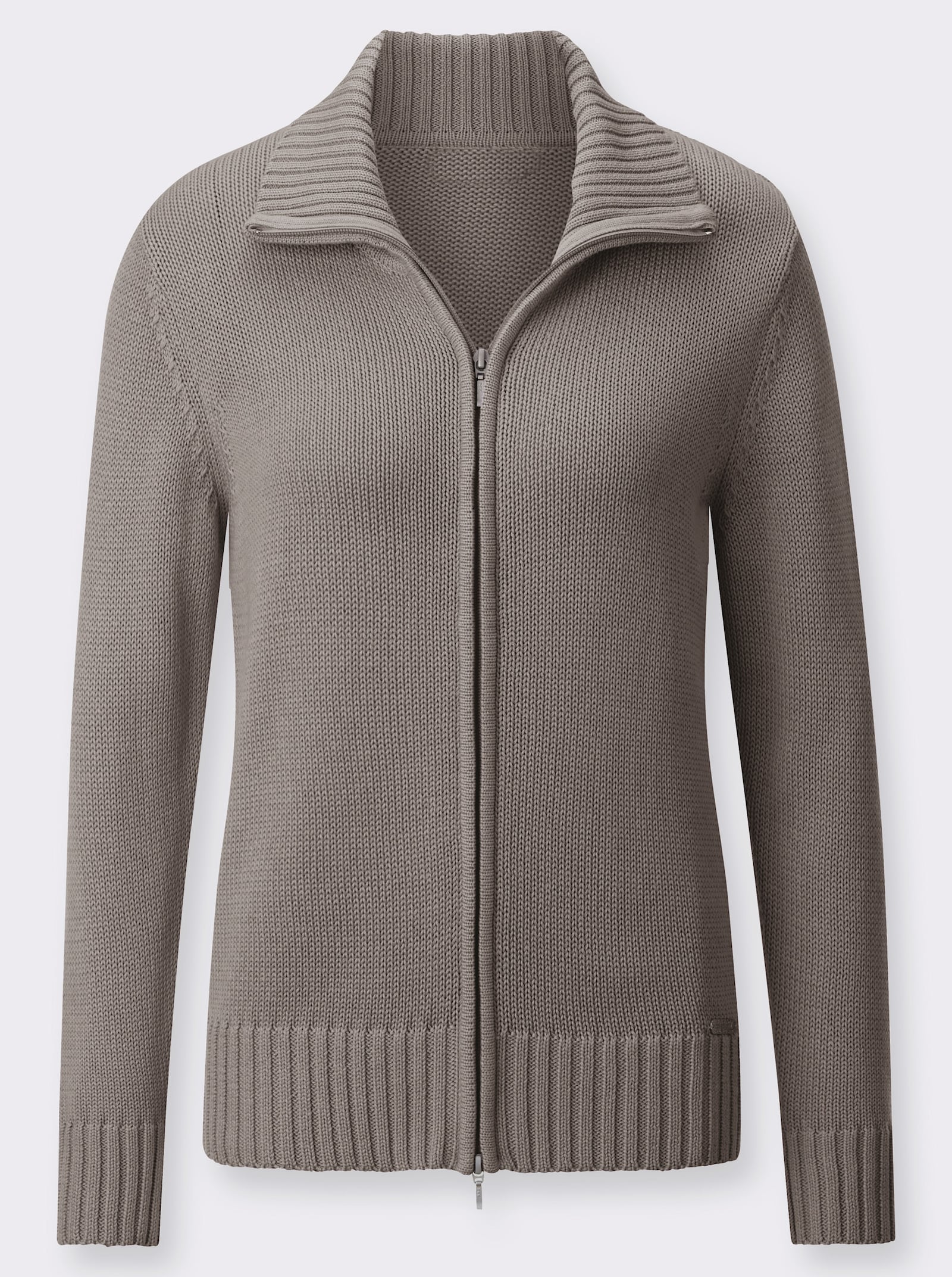 Strickjacke mit 2-Wege-Reissverschluss - taupe-meliert