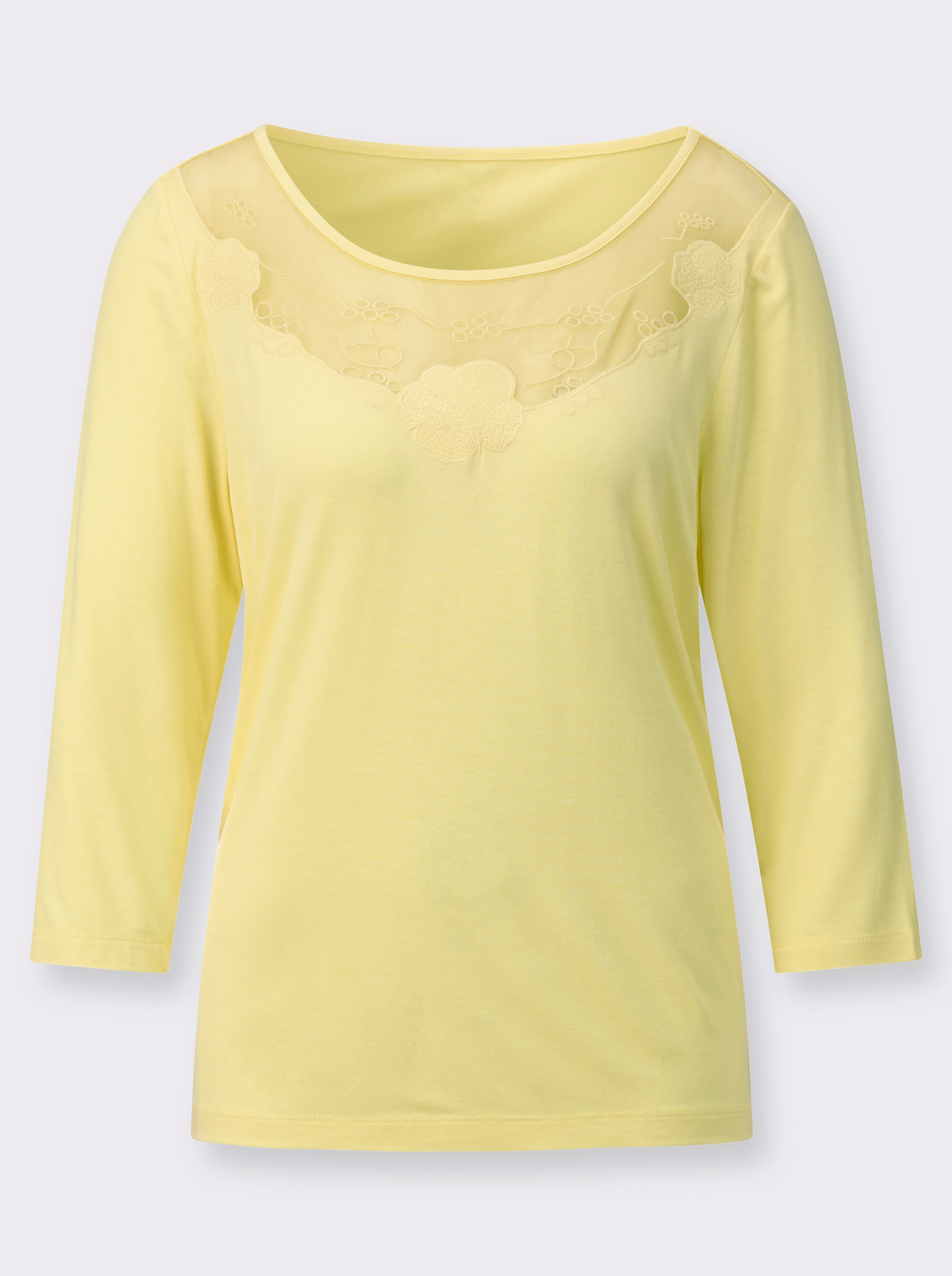 3/4-Arm-Shirt mit transparenten Einsätzen - zitrone