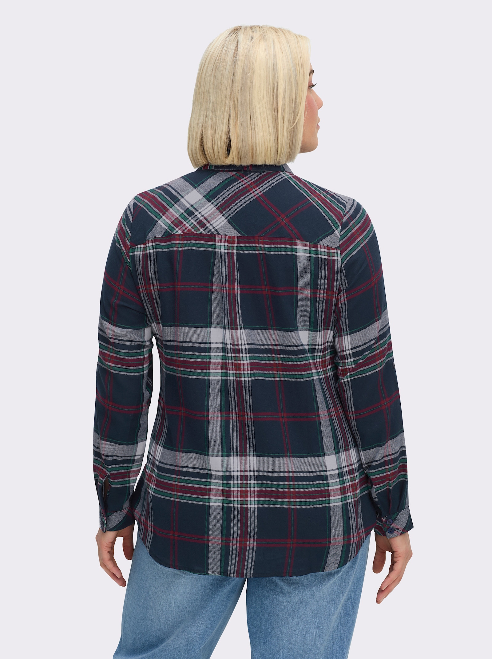 Flanellbluse mit Krempelärmeln - marine-kirsche-kariert