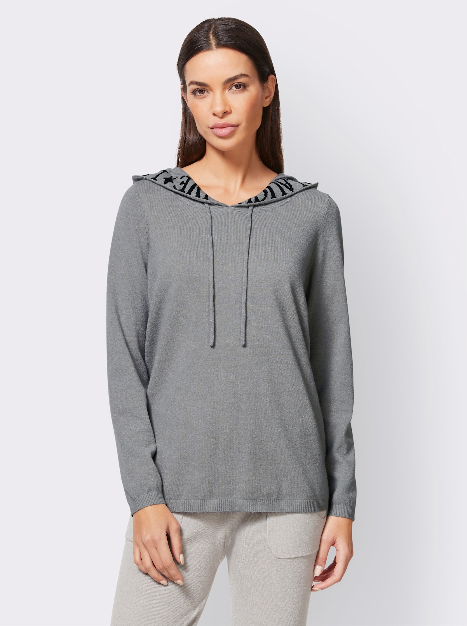 heine Kapuzenpullover mit Schriftzug - steingrau-meliert