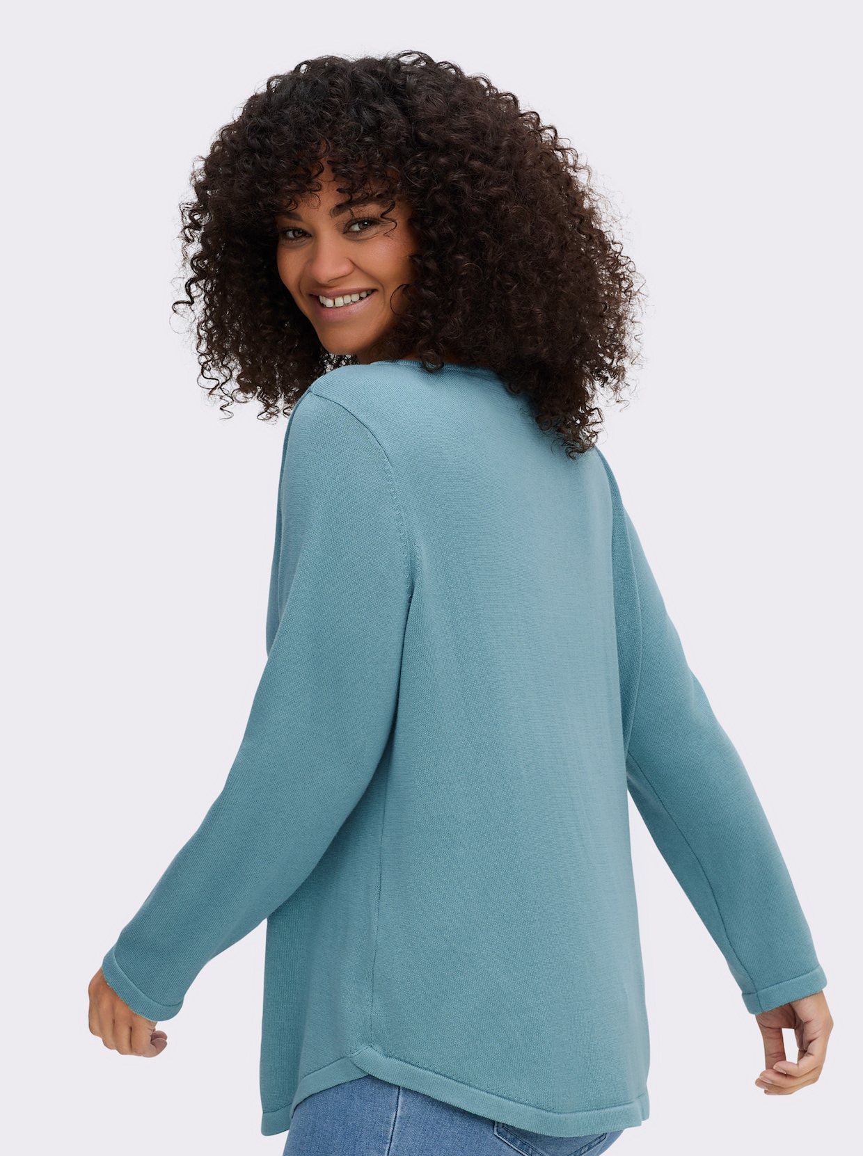 Rundhalspullover mit U-Boot-Ausschnitt - wintertürkis