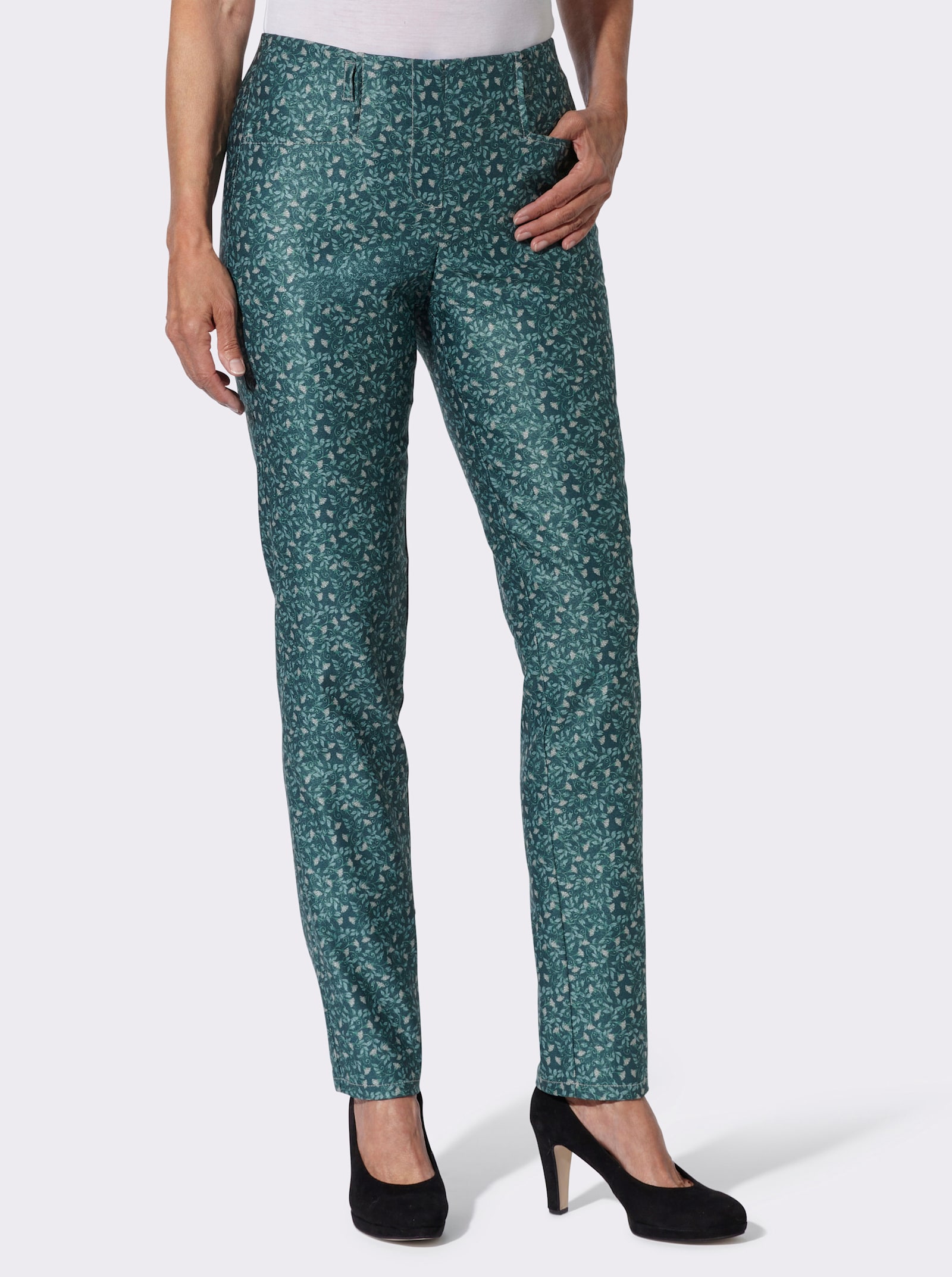 Cosma Schlupfhose mit Blüten- und Blätterdruck - petrol-bedruckt