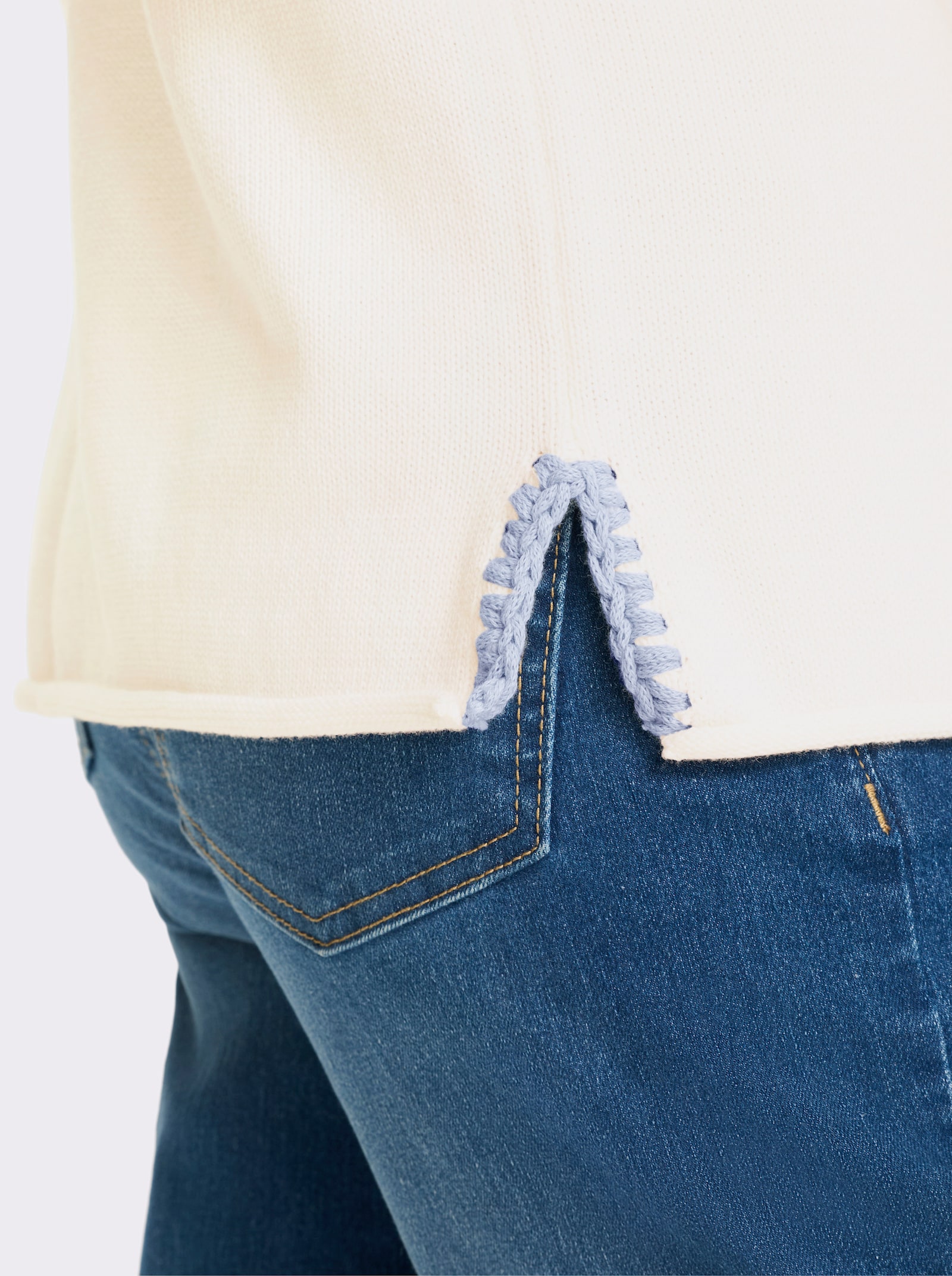 heine Kurzarmpullover mit Seitenschlitzen - weiss-hellblau